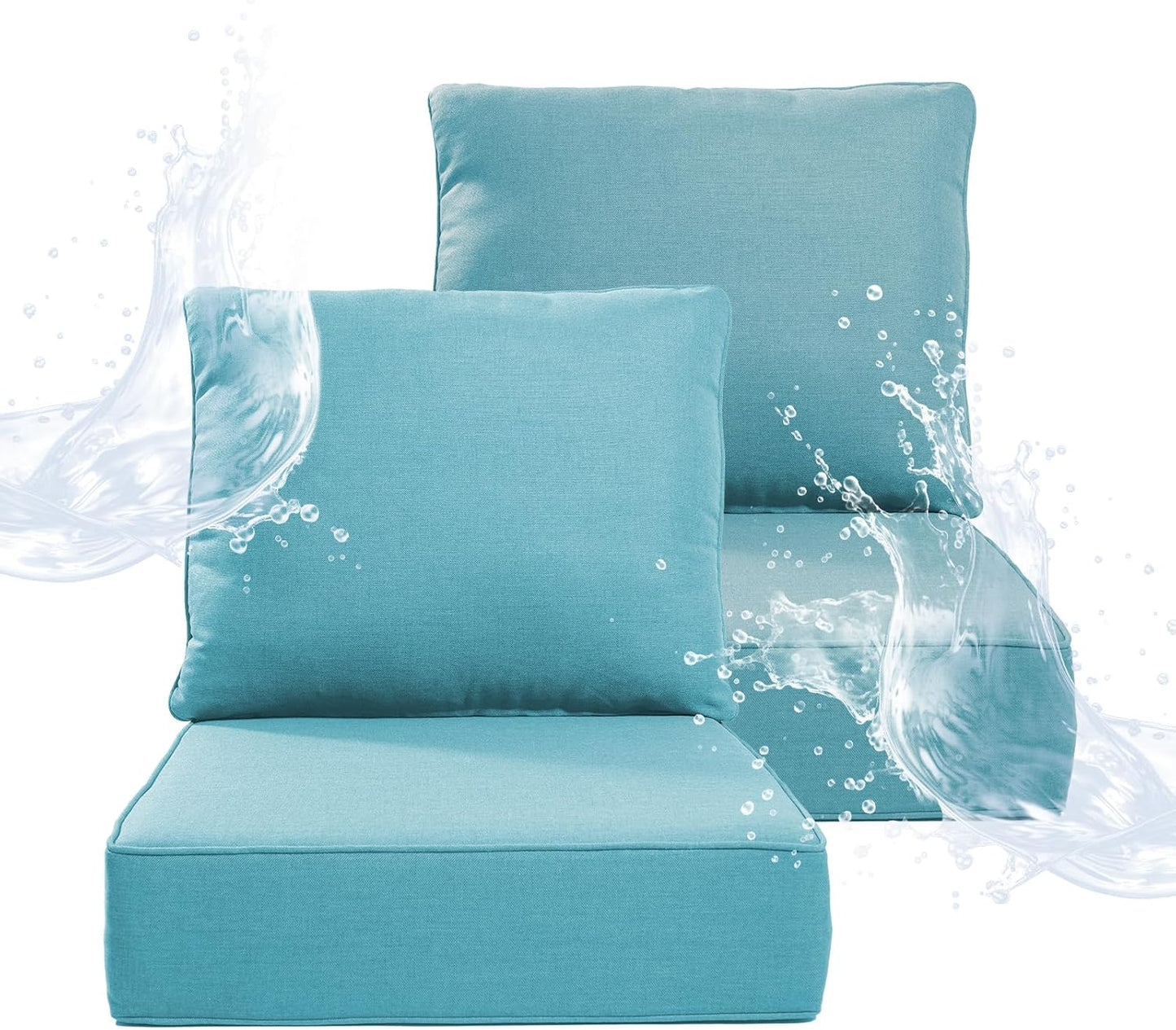6" Thicker Outdoor Chair Cushion 3 Sets - 24" *24" *6" Waterproof Patio Furniture Cushions with Removable Cover, 28D High Density Sponge Filling Thicken Outdoor Patio Cushions - Beige
