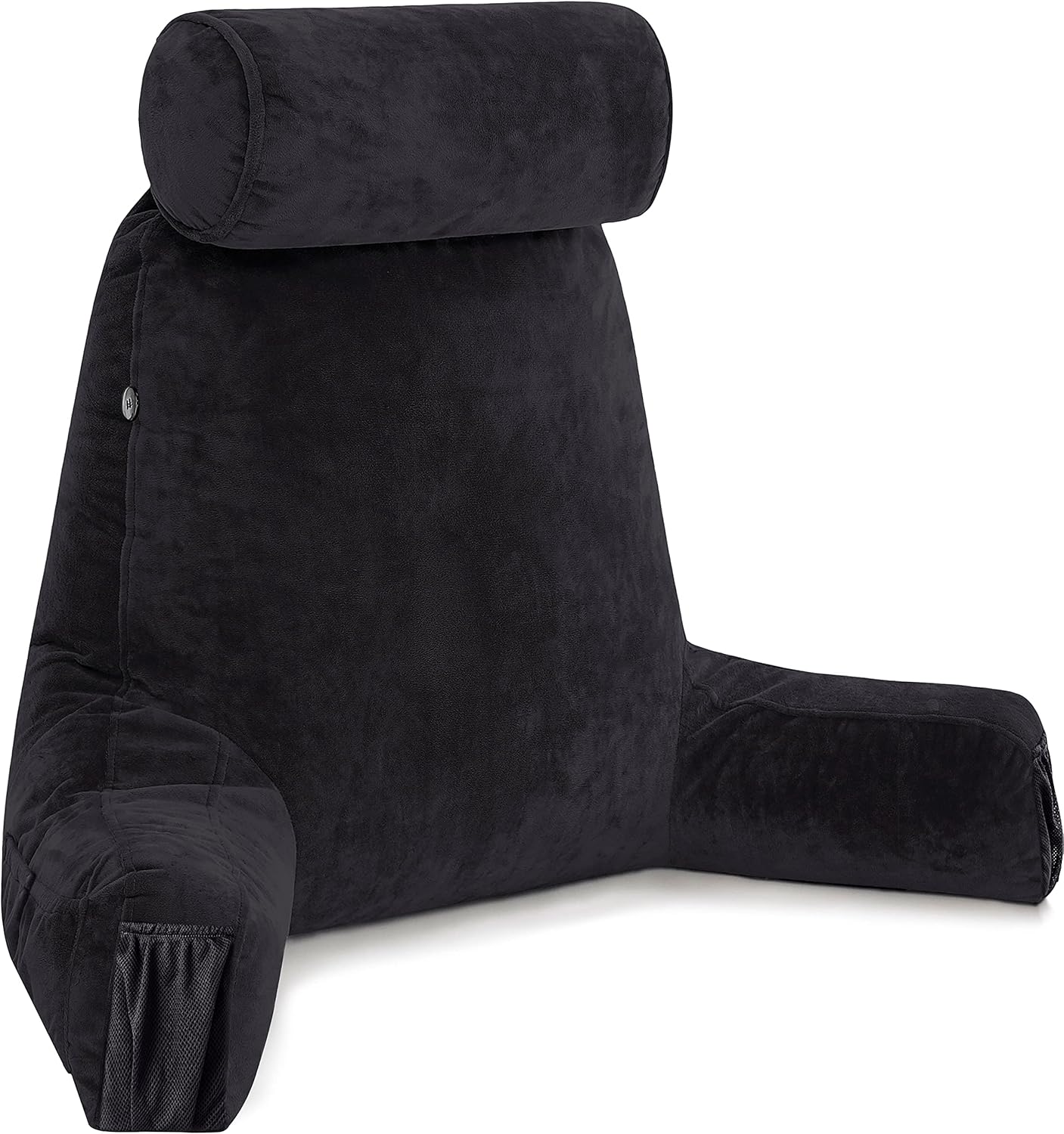 Husband Pillow Black, Original Reading Pillow in Bed Rest Chair, Shredded Memory Foam Large Lounge Cushion Adult Backrest with Arms, Comfy Back Support for Sit Sitting Up, Washable/Removable Cover