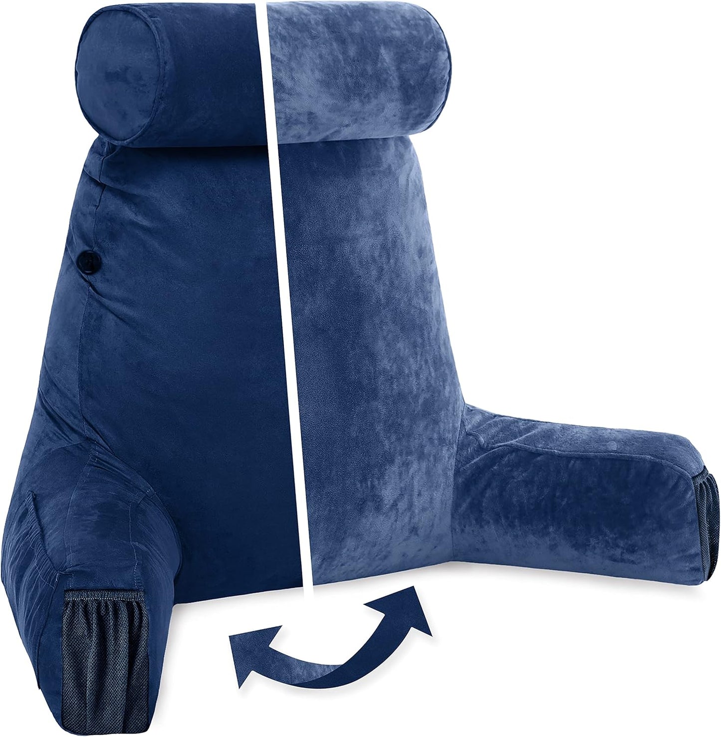 Husband Pillow Black, Original Reading Pillow in Bed Rest Chair, Shredded Memory Foam Large Lounge Cushion Adult Backrest with Arms, Comfy Back Support for Sit Sitting Up, Washable/Removable Cover