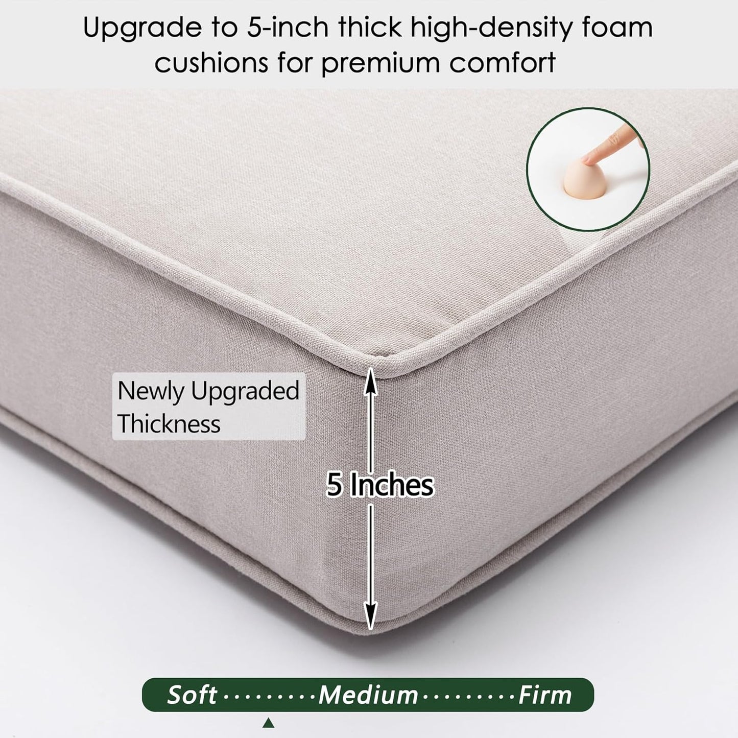 KINWELL 2-Pack Extra Thick 5-Inch Outdoor Chaise Lounge Cushions, 100% Polyester Waterproof Thick Lounger Pad, UV & Fade-Resistant Patio Furniture Seat Back Pad, 23'' W x 75''L x 5”H, Beige