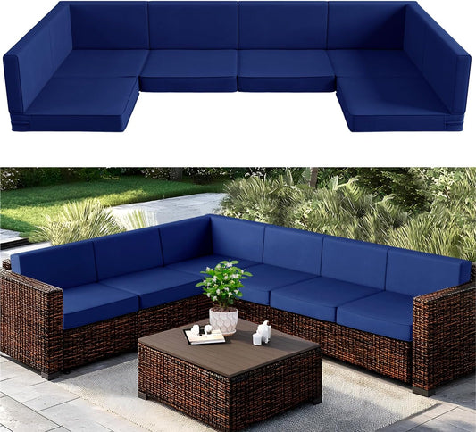 Codi 14-Piece Outdoor Cushions for Patio Furniture, 6 Seat Waterproof Replacement Cushion Set - High-Density Foam, UV Resistant, Fits Wicker & Rattan Sectional Sofas - Navy