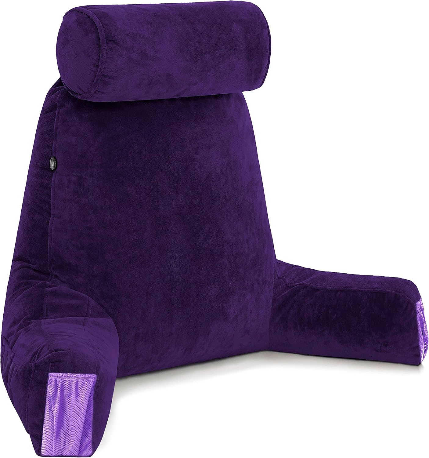 Husband Pillow Black, Original Reading Pillow in Bed Rest Chair, Shredded Memory Foam Large Lounge Cushion Adult Backrest with Arms, Comfy Back Support for Sit Sitting Up, Washable/Removable Cover