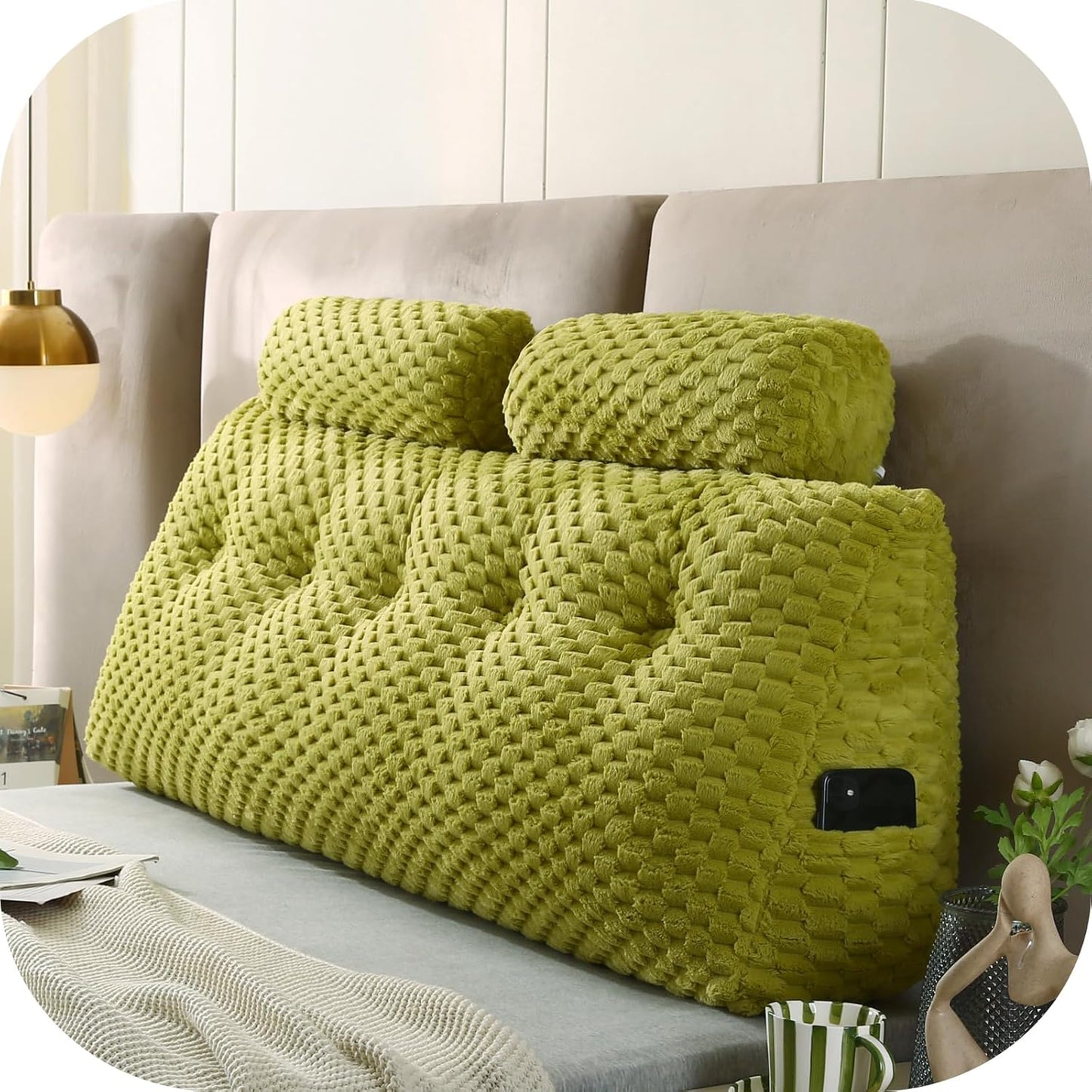 Wedge Headboard Pillows + 2 Head Roll Pillow Bed Wedge Pillow for Headboard Large Bolster for Bed Rest Reading Pillows Backrest Pillows for Sitting in Bed Backrest Positioning Support