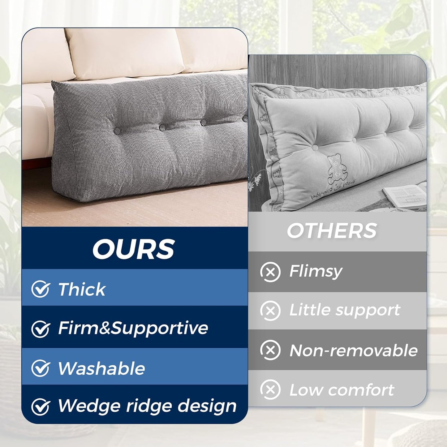 Headboard Pillow Queen, Triangle Pillows for Headboard, Head Board Backrest Wedge Pillow for Reading Sitting Working, Daybed Pillows with Removable Cover for Bed Dorm Sofa, Dark Grey