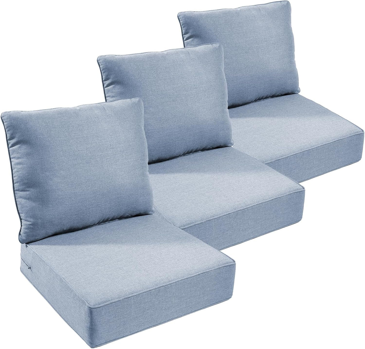 Outdoor Chair Cushions Set of 3, Waterproof 24x24 Patio Chair Cushion, 6" Thickened Seat Cushion for Outdoor Furniture, Couch Cushion Replacement, Include 3 Back & 3 Seat Cushions, Thick/Beige