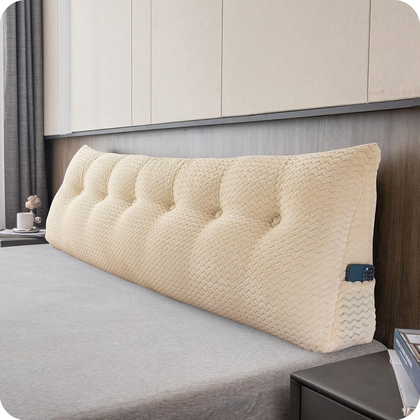 Large Bolster Triangular Headboard Wedge Backrest Positioning Support Bed Rest Reading Pillows Headboard Wedge Pillows for Day Bed with Removable Cover