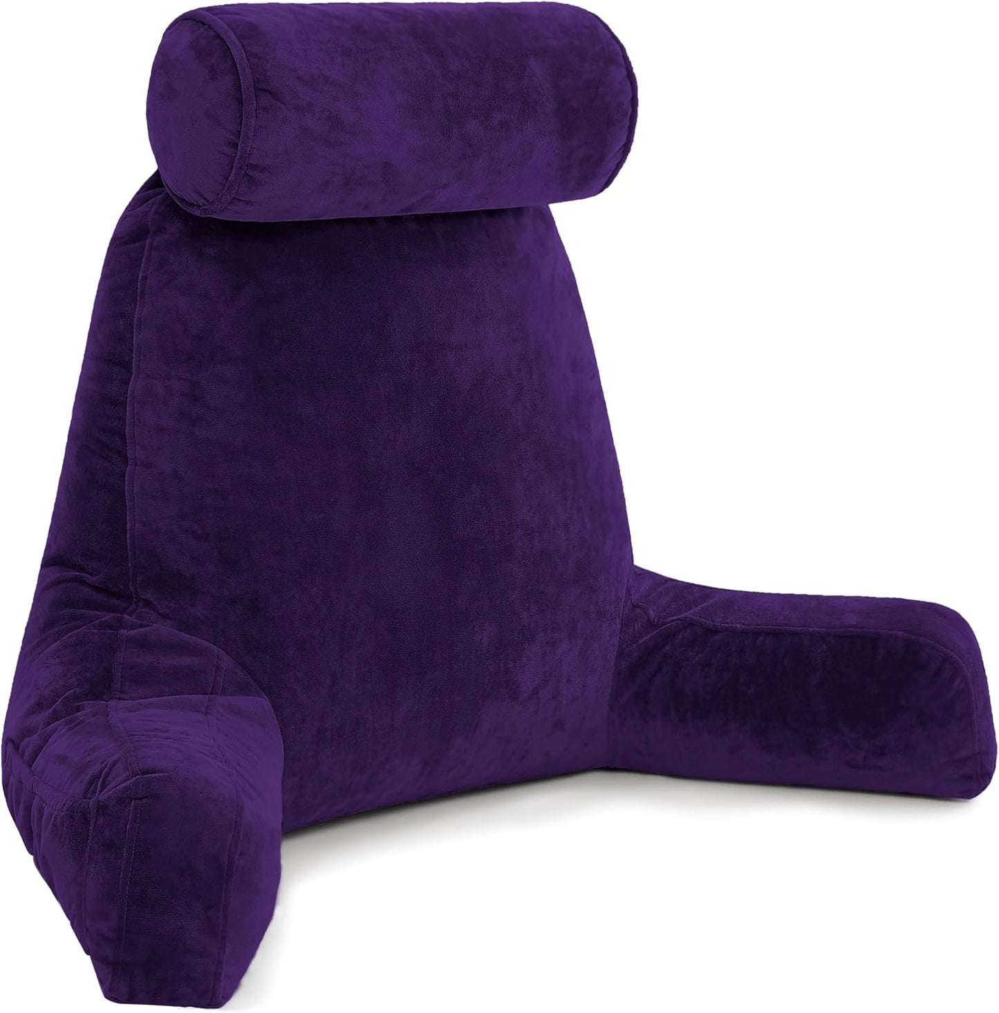 Husband Pillow Black, Original Reading Pillow in Bed Rest Chair, Shredded Memory Foam Large Lounge Cushion Adult Backrest with Arms, Comfy Back Support for Sit Sitting Up, Washable/Removable Cover