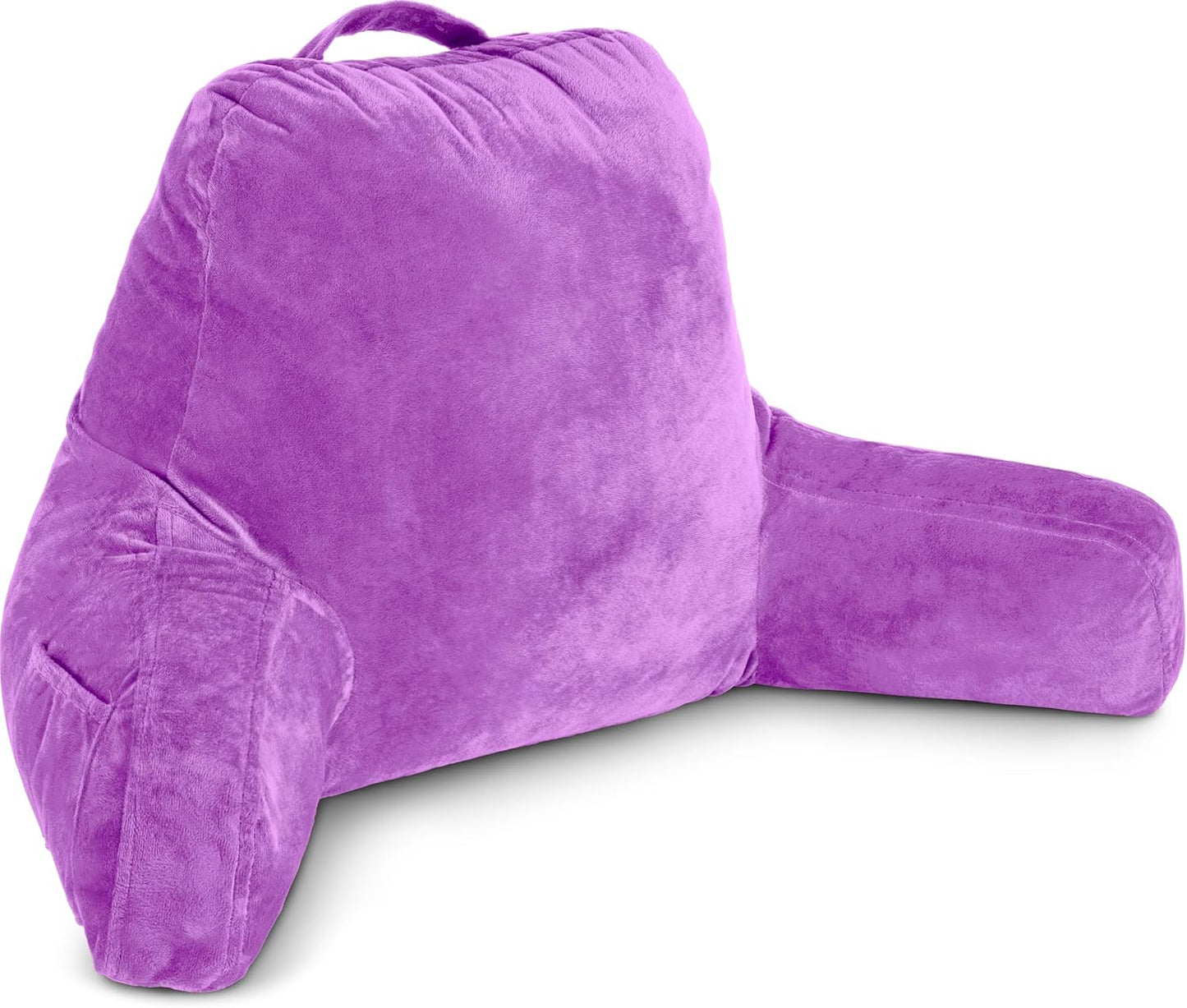 Husband Pillow Black, Original Reading Pillow in Bed Rest Chair, Shredded Memory Foam Large Lounge Cushion Adult Backrest with Arms, Comfy Back Support for Sit Sitting Up, Washable/Removable Cover