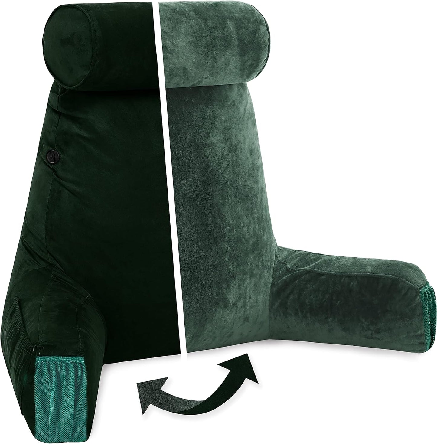 Husband Pillow Black, Original Reading Pillow in Bed Rest Chair, Shredded Memory Foam Large Lounge Cushion Adult Backrest with Arms, Comfy Back Support for Sit Sitting Up, Washable/Removable Cover