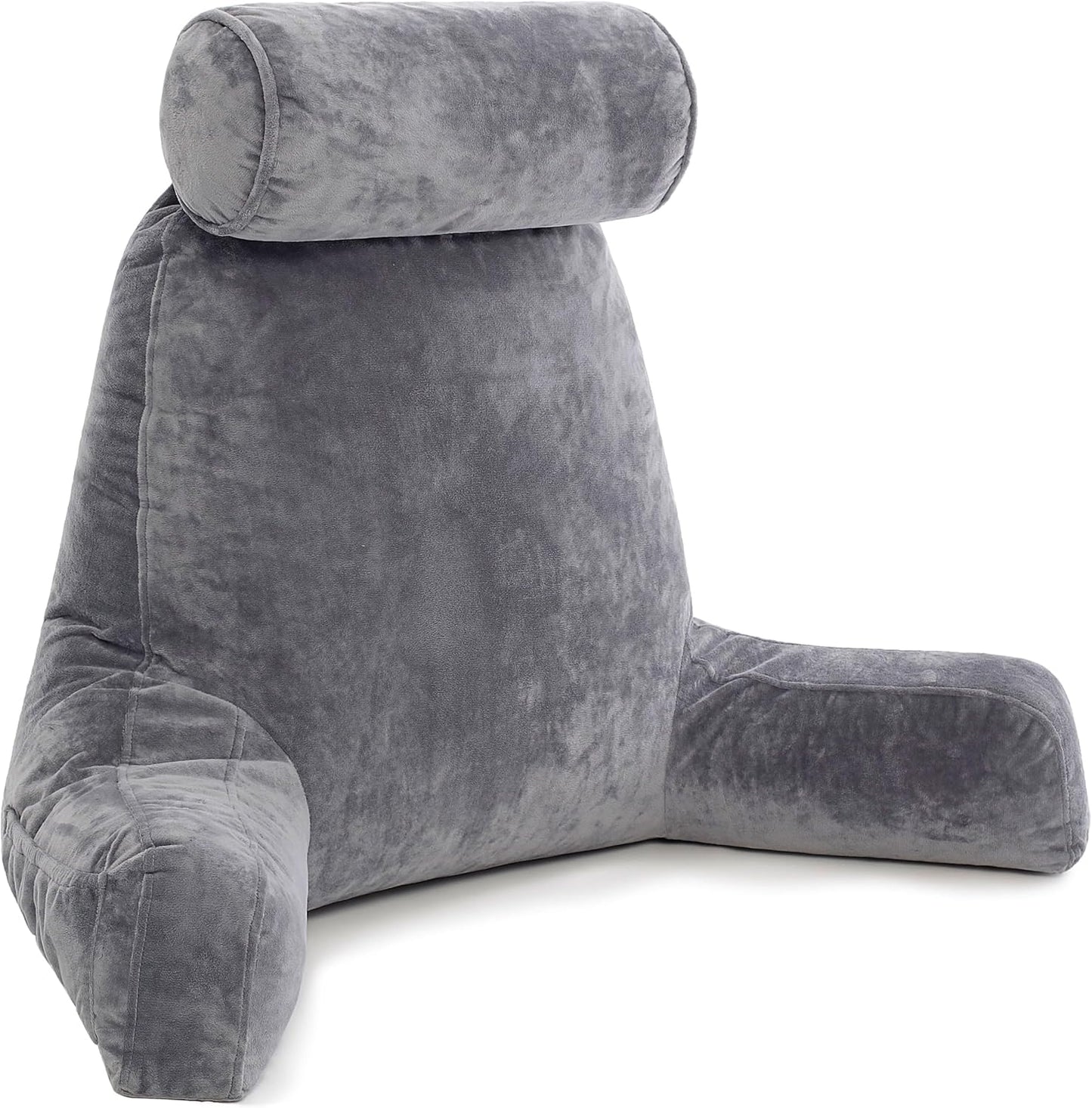 Husband Pillow Black, Original Reading Pillow in Bed Rest Chair, Shredded Memory Foam Large Lounge Cushion Adult Backrest with Arms, Comfy Back Support for Sit Sitting Up, Washable/Removable Cover