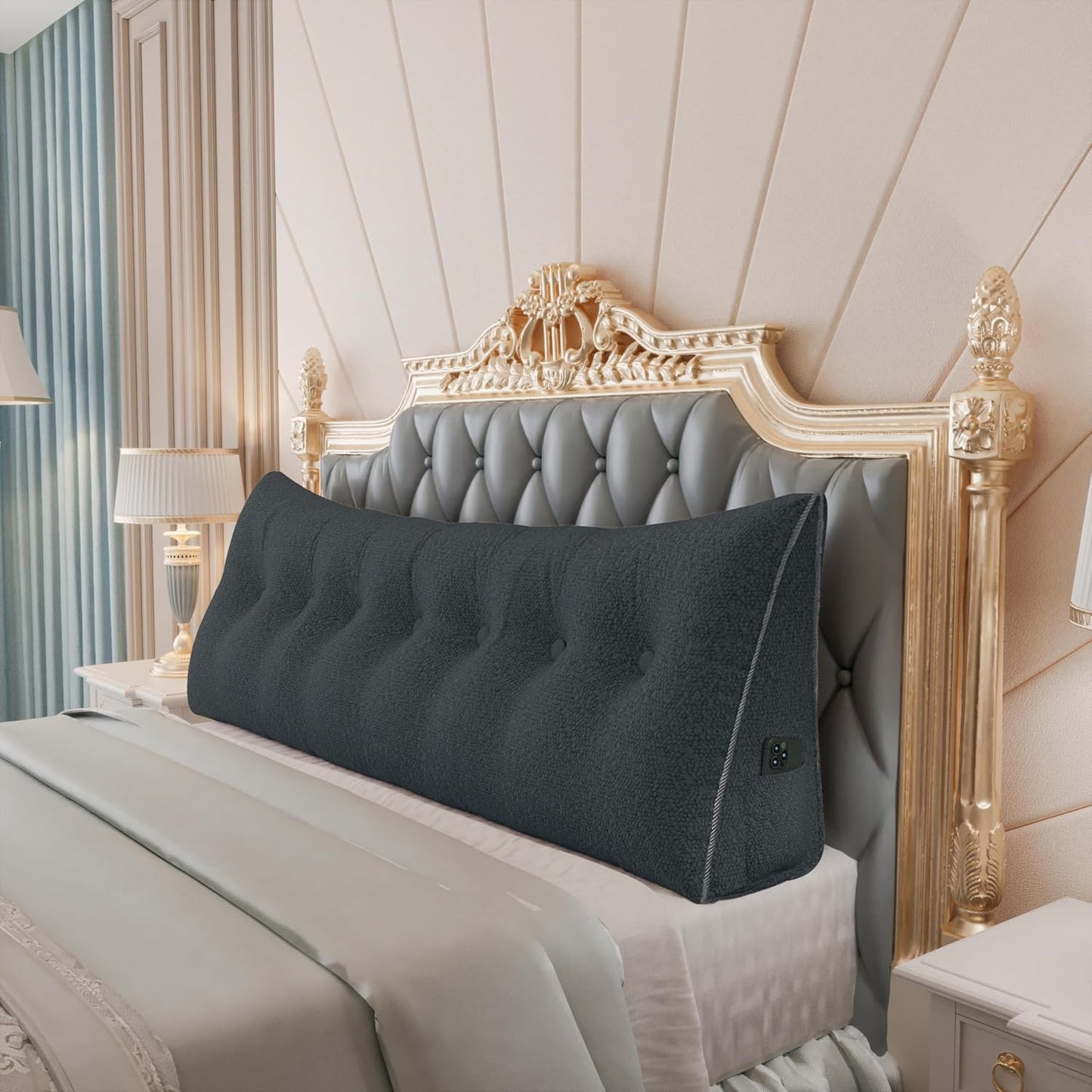 Fully Stuffed Thicken Headboard Pillow Twin Padded Headboard Soft and Firm Support Large Bolster Triangular Bed Wedge Pillow Backrest Positioning Bed Rest Reading Pillows for Bed Corduroy Black