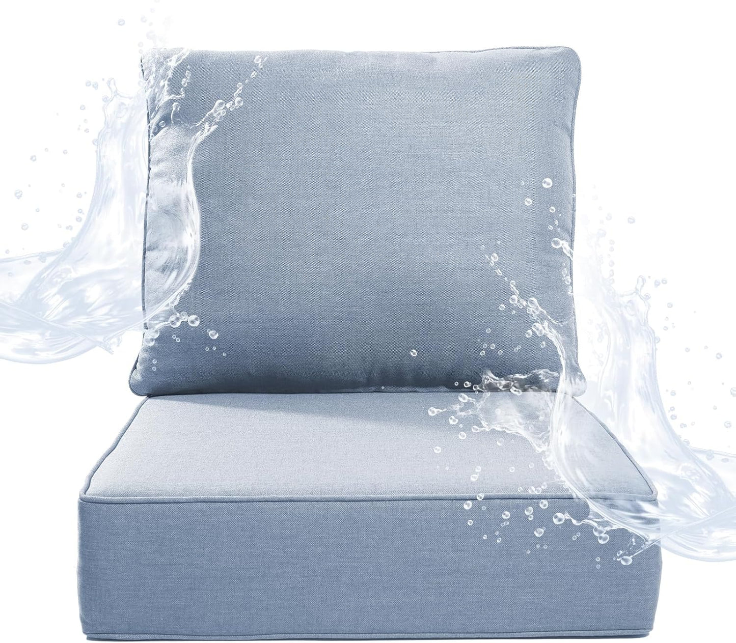 6" Thicker Outdoor Chair Cushion 3 Sets - 24" *24" *6" Waterproof Patio Furniture Cushions with Removable Cover, 28D High Density Sponge Filling Thicken Outdoor Patio Cushions - Beige