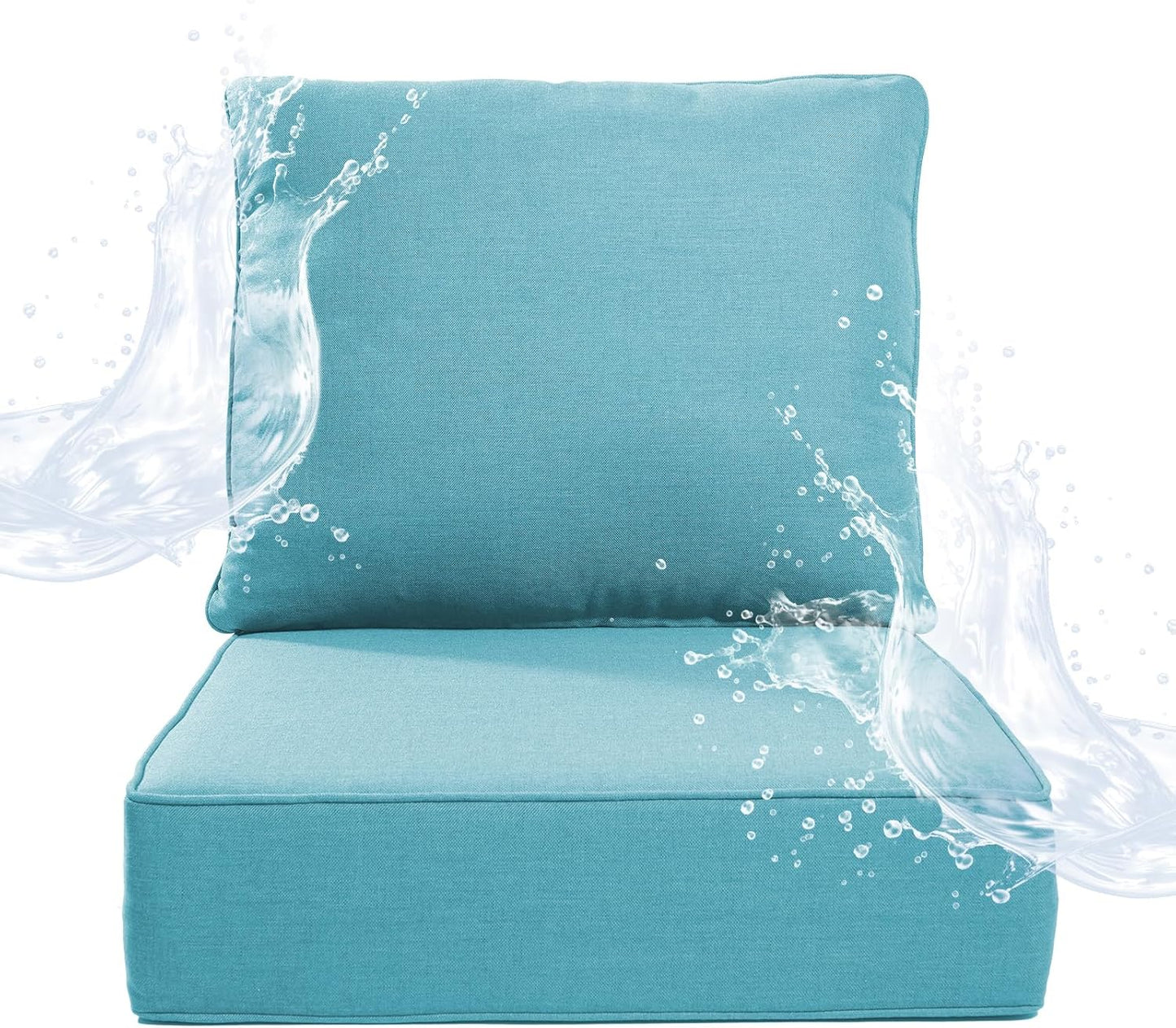 6" Thicker Outdoor Chair Cushion 3 Sets - 24" *24" *6" Waterproof Patio Furniture Cushions with Removable Cover, 28D High Density Sponge Filling Thicken Outdoor Patio Cushions - Beige