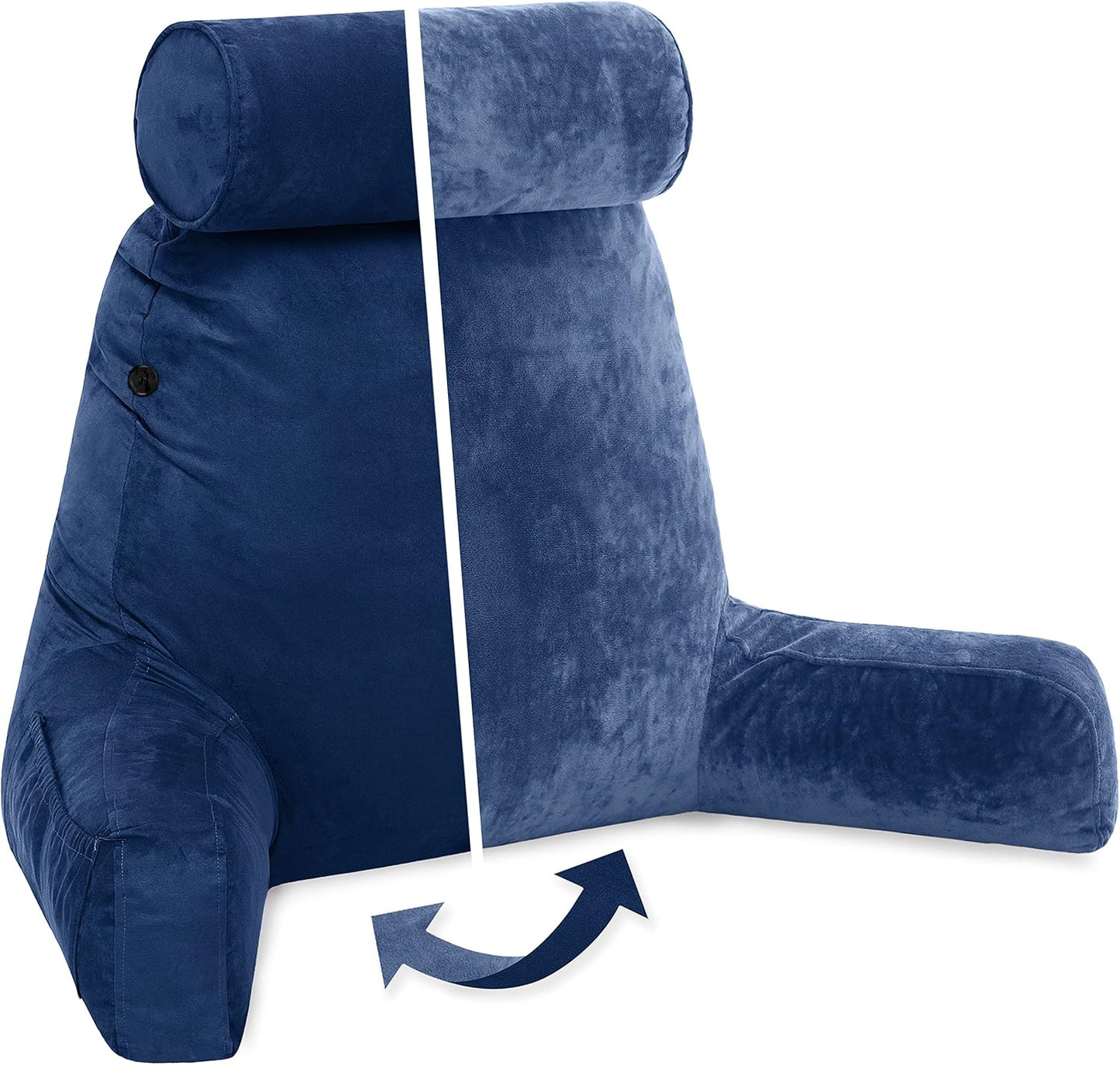 Husband Pillow Black, Original Reading Pillow in Bed Rest Chair, Shredded Memory Foam Large Lounge Cushion Adult Backrest with Arms, Comfy Back Support for Sit Sitting Up, Washable/Removable Cover