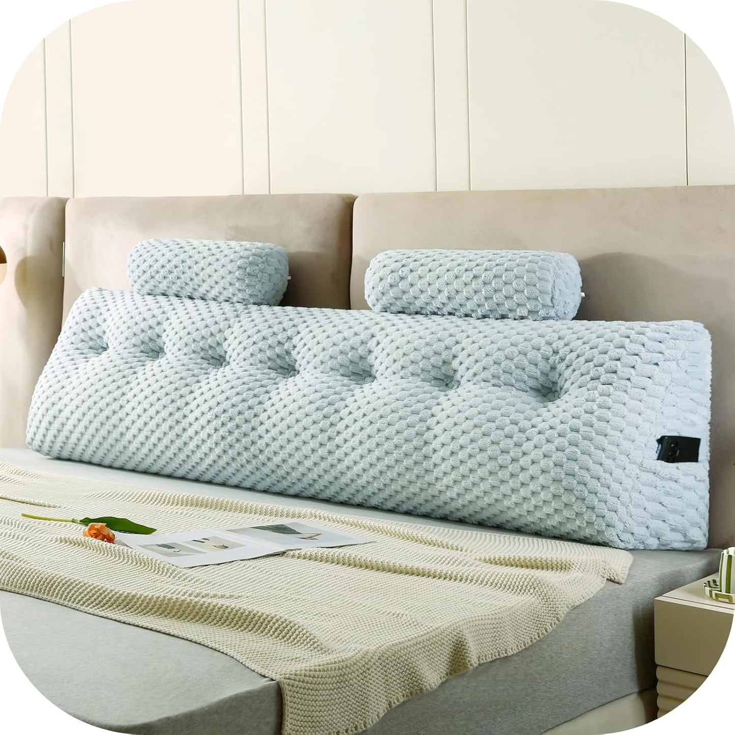 Wedge Headboard Pillows + 2 Head Roll Pillow Bed Wedge Pillow for Headboard Large Bolster for Bed Rest Reading Pillows Backrest Pillows for Sitting in Bed Backrest Positioning Support