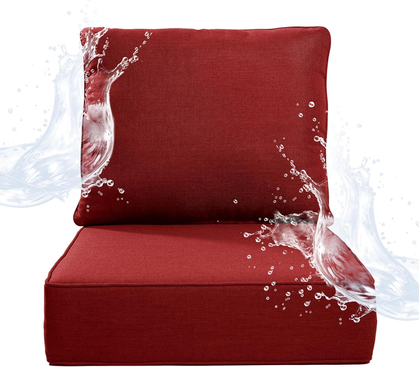 6" Thicker Outdoor Chair Cushion 3 Sets - 24" *24" *6" Waterproof Patio Furniture Cushions with Removable Cover, 28D High Density Sponge Filling Thicken Outdoor Patio Cushions - Beige