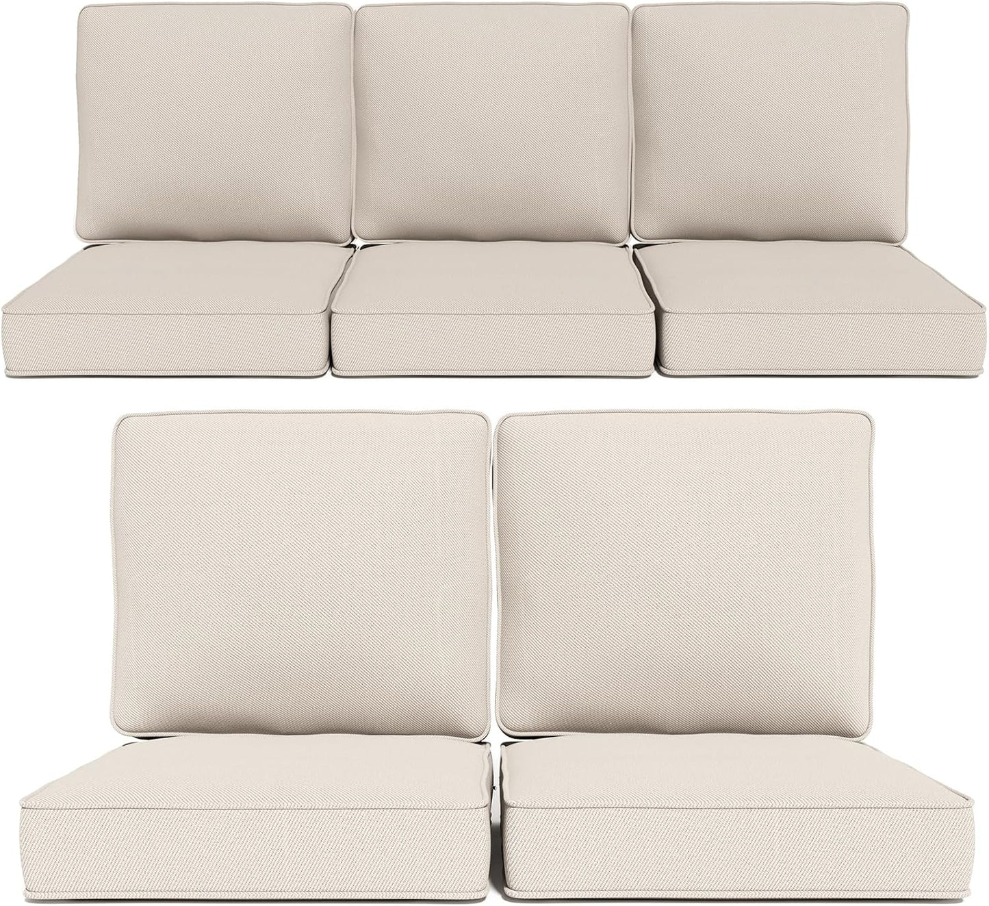 24" x 23" Outdoor Chair Cushions, High-Density Foam Deep Seat Patio Cushions Olefin Fabric & Removable Zipper Cover Outdoor Furniture Replacement Cushions Set of 5 for Chair Sofa Couch - Beige