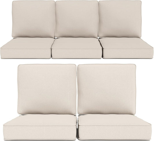 24" x 23" Outdoor Chair Cushions, High-Density Foam Deep Seat Patio Cushions Olefin Fabric & Removable Zipper Cover Outdoor Furniture Replacement Cushions Set of 5 for Chair Sofa Couch - Beige