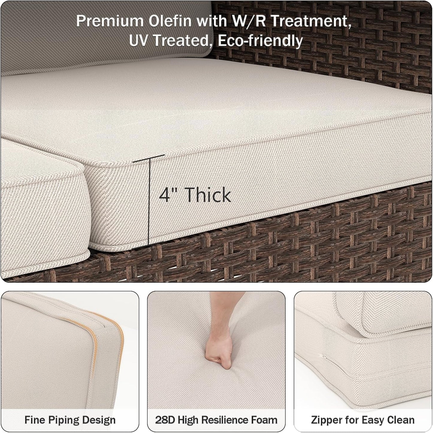 24" x 23" Outdoor Chair Cushions, High-Density Foam Deep Seat Patio Cushions Olefin Fabric & Removable Zipper Cover Outdoor Furniture Replacement Cushions Set of 5 for Chair Sofa Couch - Beige