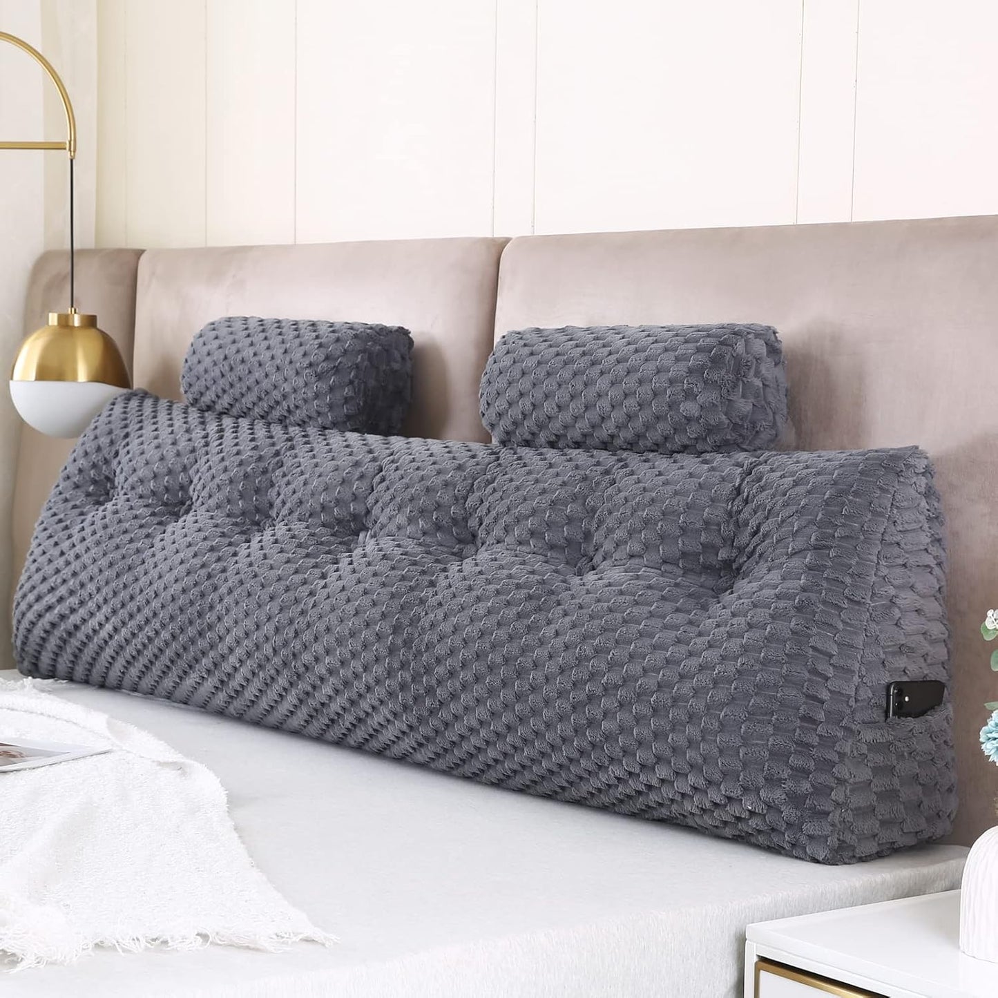 Wedge Headboard Pillows + 2 Head Roll Pillow Bed Wedge Pillow for Headboard Large Bolster for Bed Rest Reading Pillows Backrest Pillows for Sitting in Bed Backrest Positioning Support