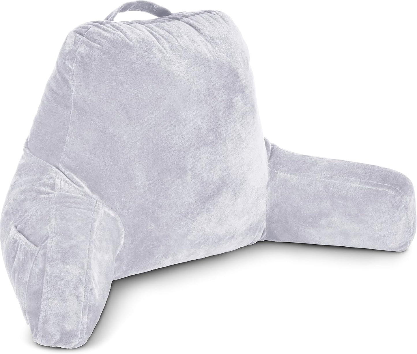 Husband Pillow Black, Original Reading Pillow in Bed Rest Chair, Shredded Memory Foam Large Lounge Cushion Adult Backrest with Arms, Comfy Back Support for Sit Sitting Up, Washable/Removable Cover