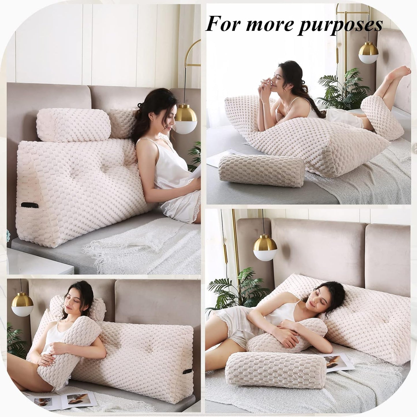 Wedge Headboard Pillows + 2 Head Roll Pillow Bed Wedge Pillow for Headboard Large Bolster for Bed Rest Reading Pillows Backrest Pillows for Sitting in Bed Backrest Positioning Support