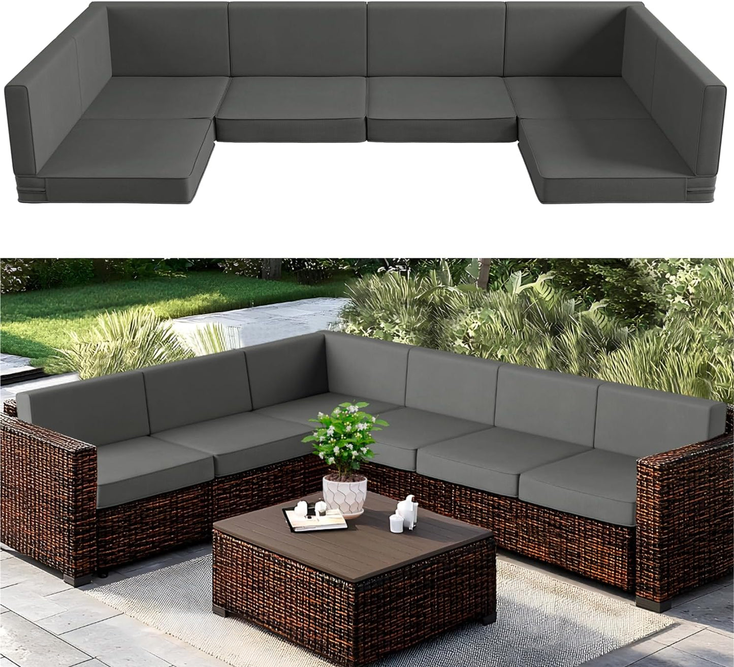 Codi 14-Piece Outdoor Cushions for Patio Furniture, 6 Seat Waterproof Replacement Cushion Set - High-Density Foam, UV Resistant, Fits Wicker & Rattan Sectional Sofas - Navy