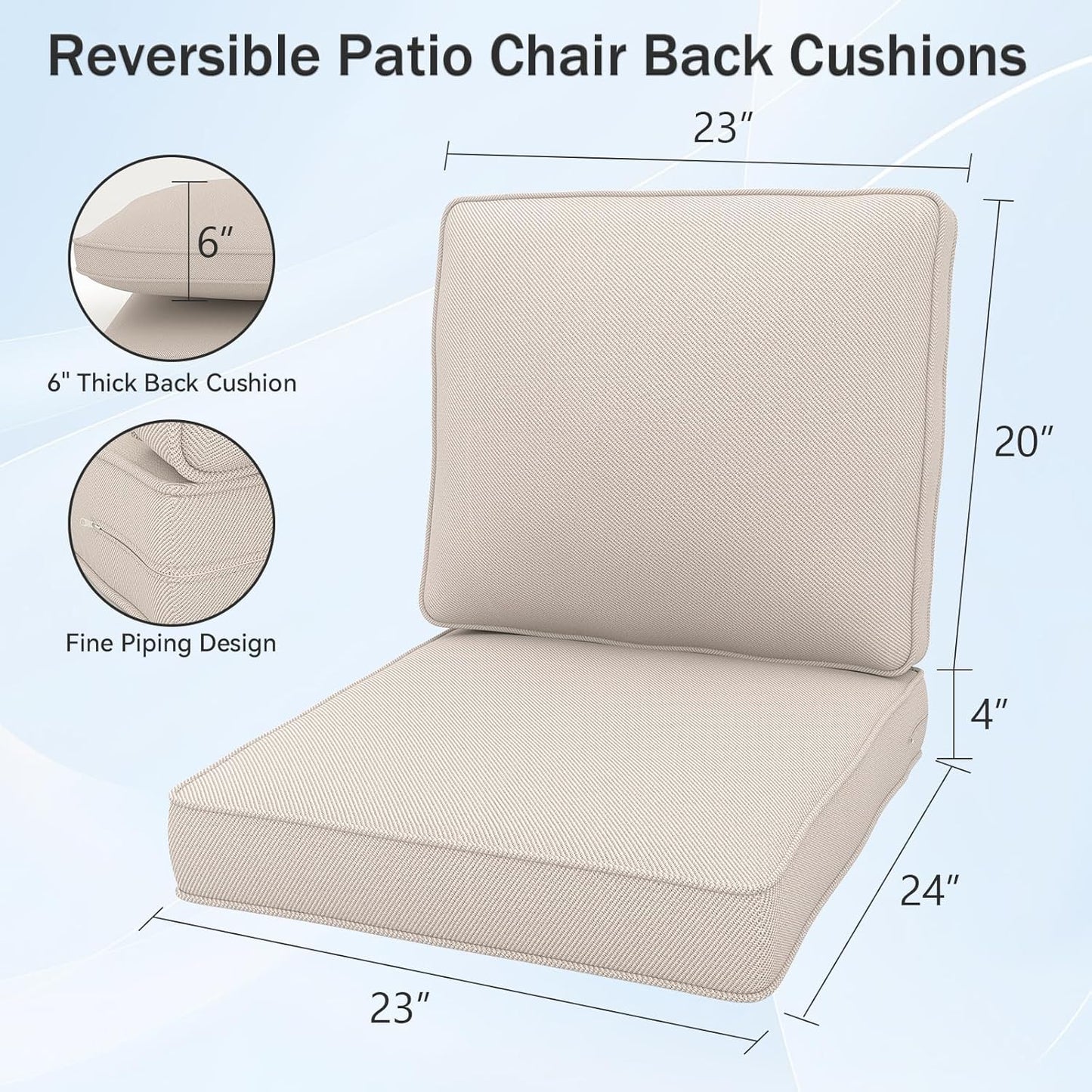 24" x 23" Outdoor Chair Cushions, High-Density Foam Deep Seat Patio Cushions Olefin Fabric & Removable Zipper Cover Outdoor Furniture Replacement Cushions Set of 5 for Chair Sofa Couch - Beige
