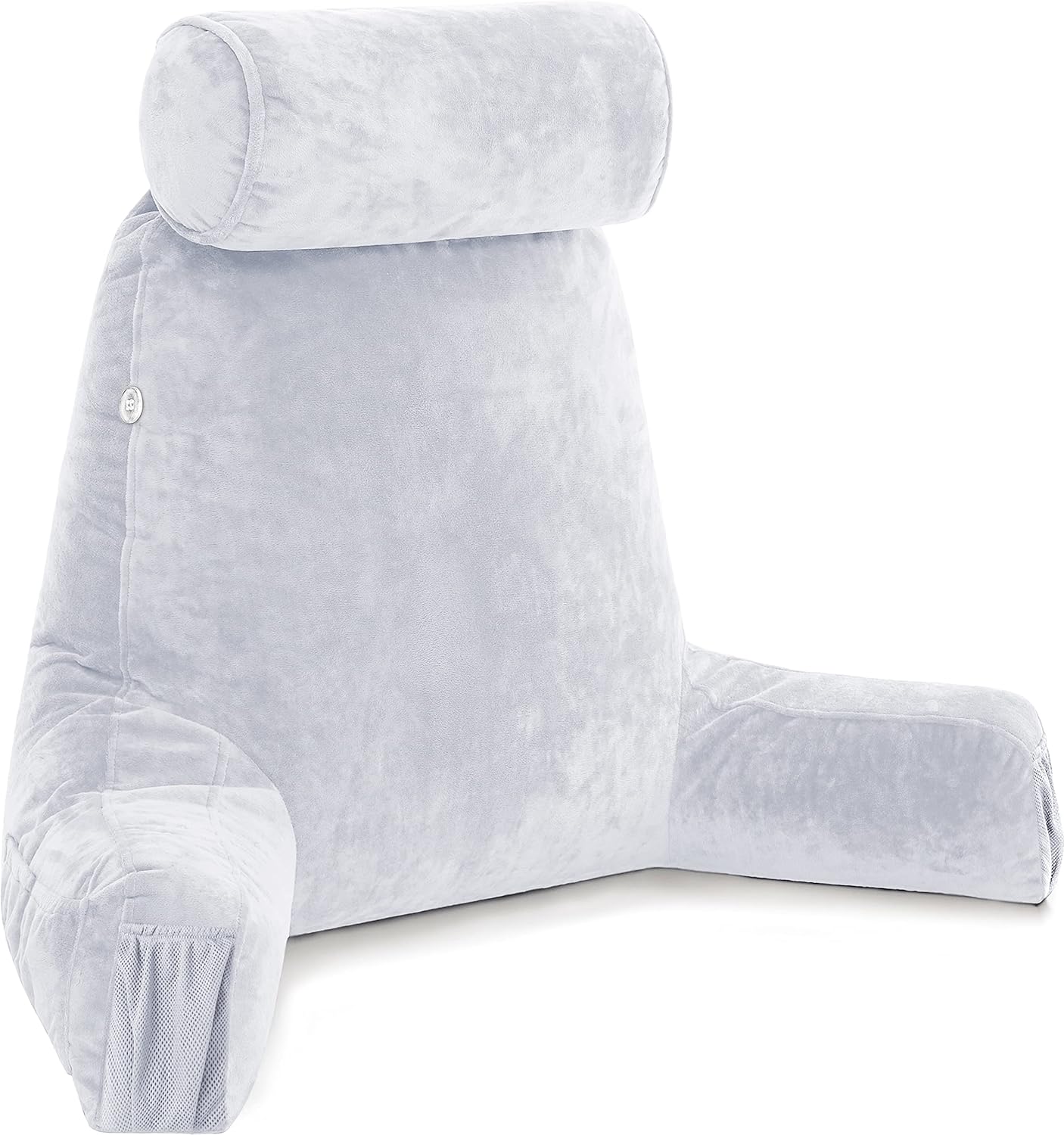 Husband Pillow Black, Original Reading Pillow in Bed Rest Chair, Shredded Memory Foam Large Lounge Cushion Adult Backrest with Arms, Comfy Back Support for Sit Sitting Up, Washable/Removable Cover