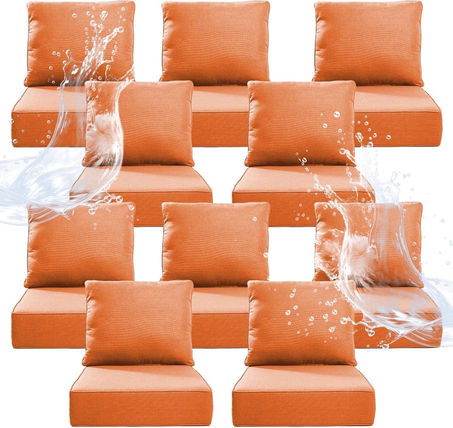 6" Thicker Outdoor Chair Cushion 3 Sets - 24" *24" *6" Waterproof Patio Furniture Cushions with Removable Cover, 28D High Density Sponge Filling Thicken Outdoor Patio Cushions - Beige