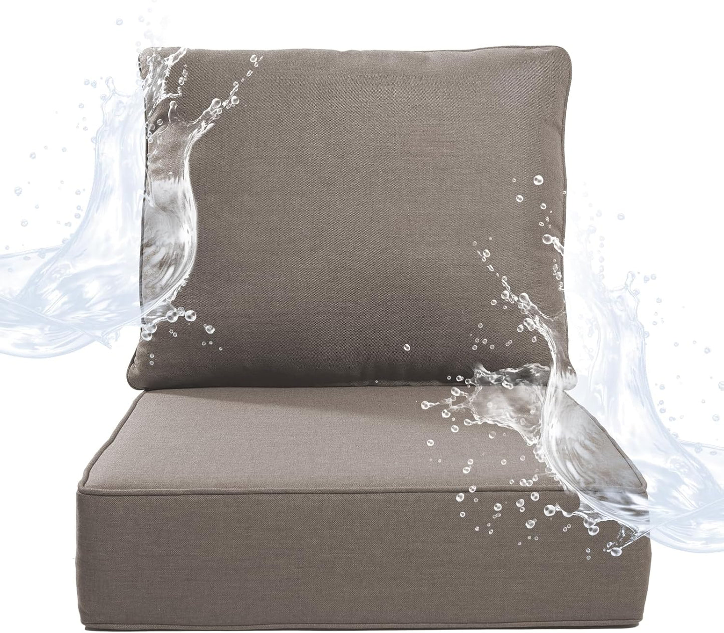6" Thicker Outdoor Chair Cushion 3 Sets - 24" *24" *6" Waterproof Patio Furniture Cushions with Removable Cover, 28D High Density Sponge Filling Thicken Outdoor Patio Cushions - Beige