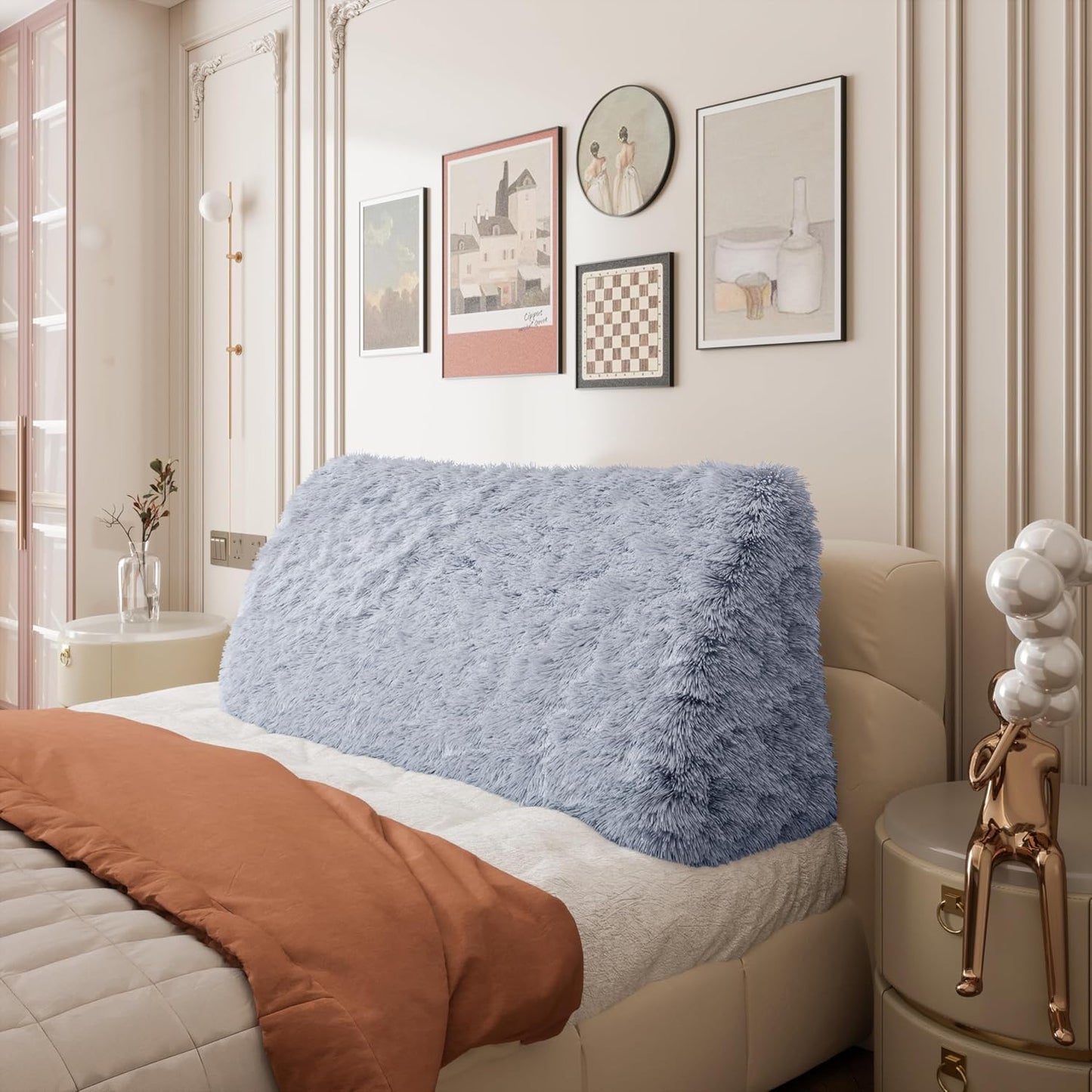 Fully Stuffed Thicken Headboard Pillow Twin Padded Headboard Soft and Firm Support Large Bolster Triangular Bed Wedge Pillow Backrest Positioning Bed Rest Reading Pillows for Bed Corduroy Black