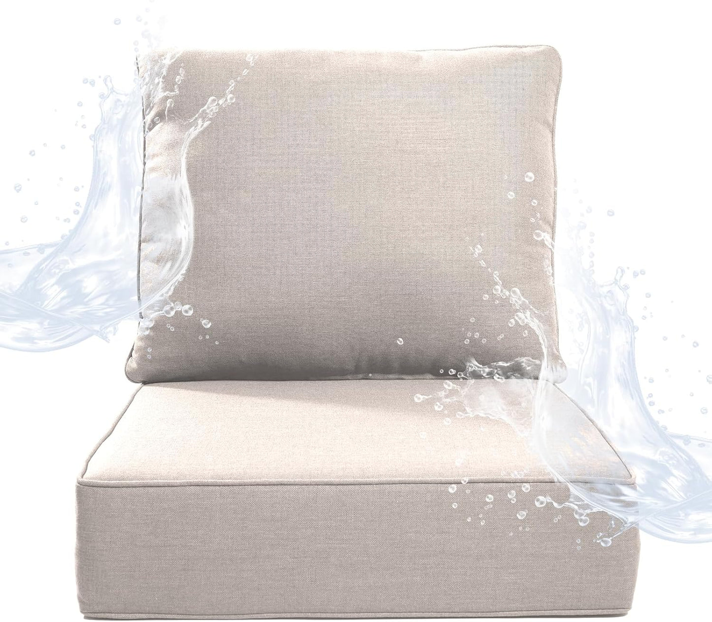 6" Thicker Outdoor Chair Cushion 3 Sets - 24" *24" *6" Waterproof Patio Furniture Cushions with Removable Cover, 28D High Density Sponge Filling Thicken Outdoor Patio Cushions - Beige