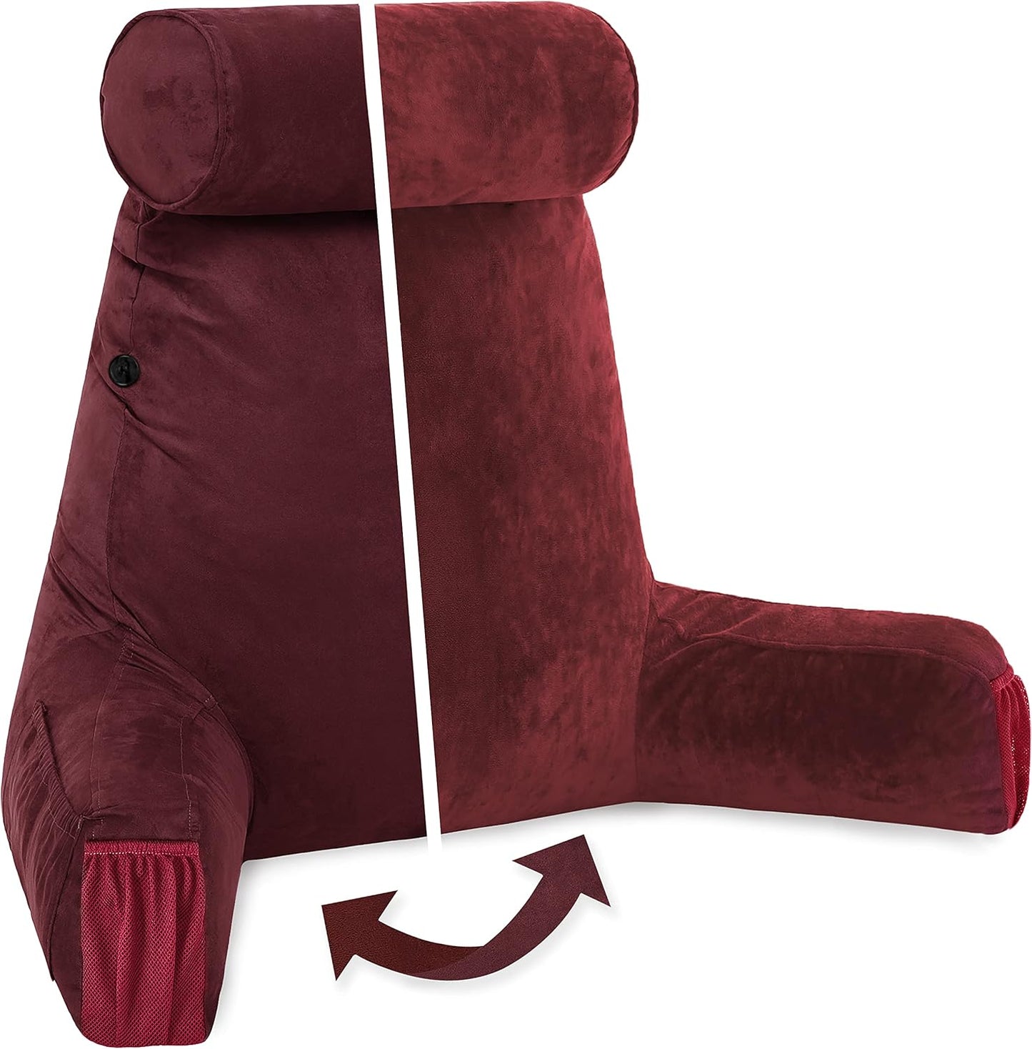 Husband Pillow Black, Original Reading Pillow in Bed Rest Chair, Shredded Memory Foam Large Lounge Cushion Adult Backrest with Arms, Comfy Back Support for Sit Sitting Up, Washable/Removable Cover