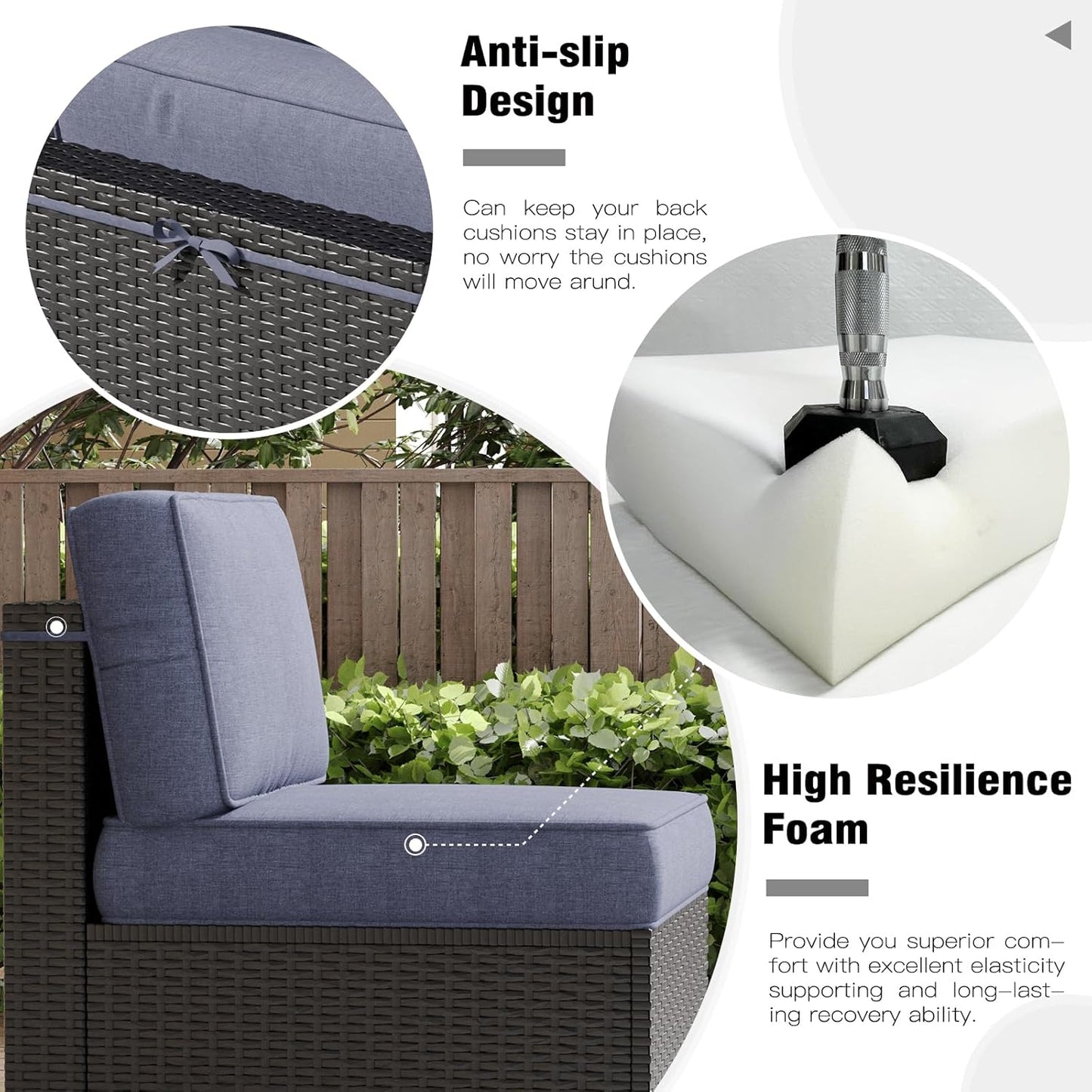 LayinSun Outdoor Furniture Replacement Cushions for 6 Seat Patio Rattan Wicker Sectional Conversation Sofa Set, 14-Piece Cushions Set