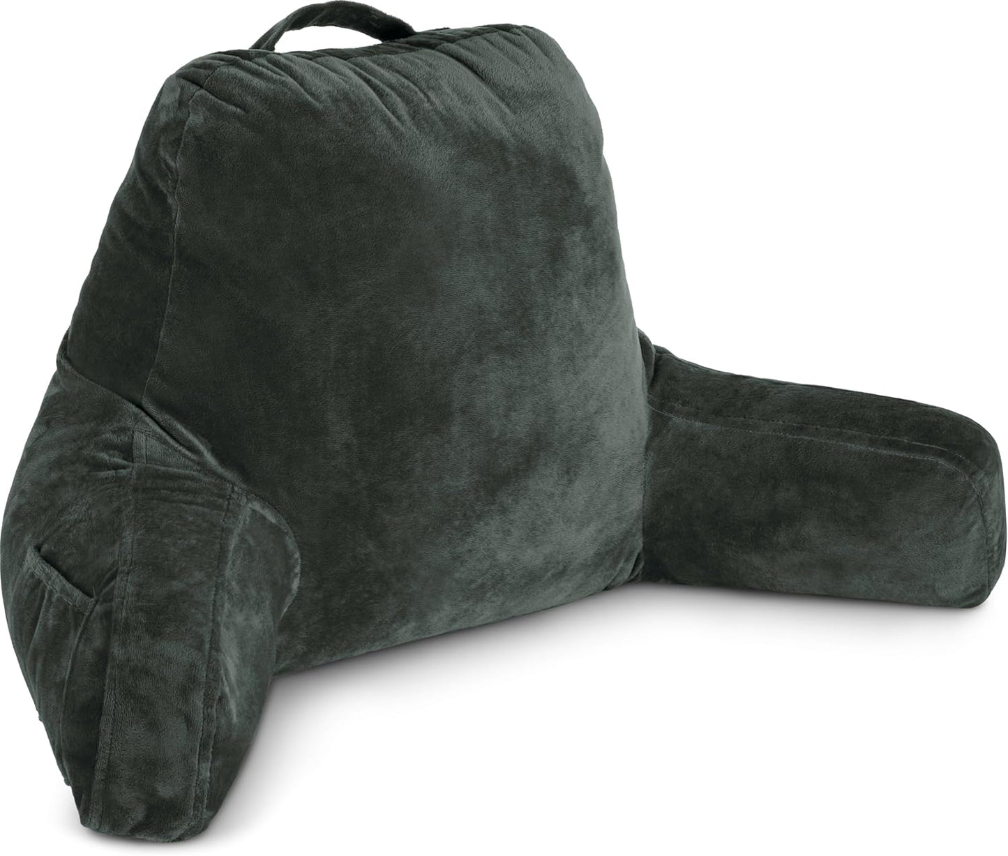 Husband Pillow Black, Original Reading Pillow in Bed Rest Chair, Shredded Memory Foam Large Lounge Cushion Adult Backrest with Arms, Comfy Back Support for Sit Sitting Up, Washable/Removable Cover