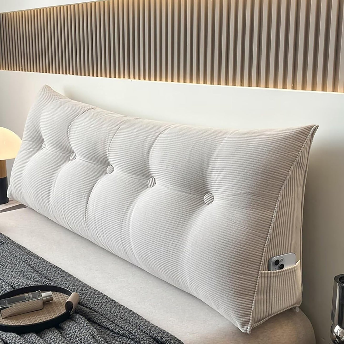 Large Bed Wedge Headboard Pillow Twin College Dorm Reading Pillow White Back Support Corduroy Triangular Lumbar Pillow Body Positioning Bed Pillow for Day Bed Bunk Bed