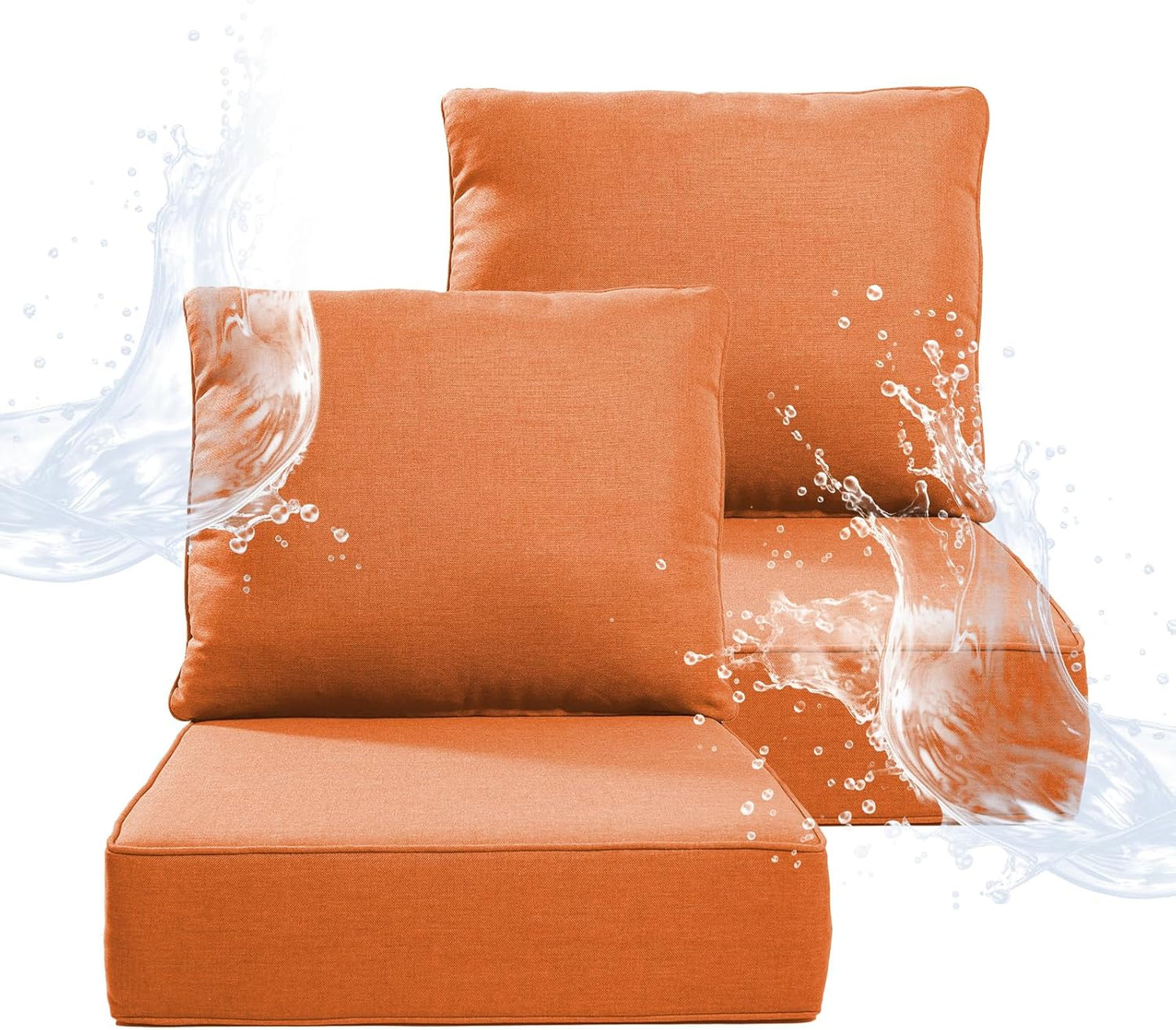 6" Thicker Outdoor Chair Cushion 3 Sets - 24" *24" *6" Waterproof Patio Furniture Cushions with Removable Cover, 28D High Density Sponge Filling Thicken Outdoor Patio Cushions - Beige