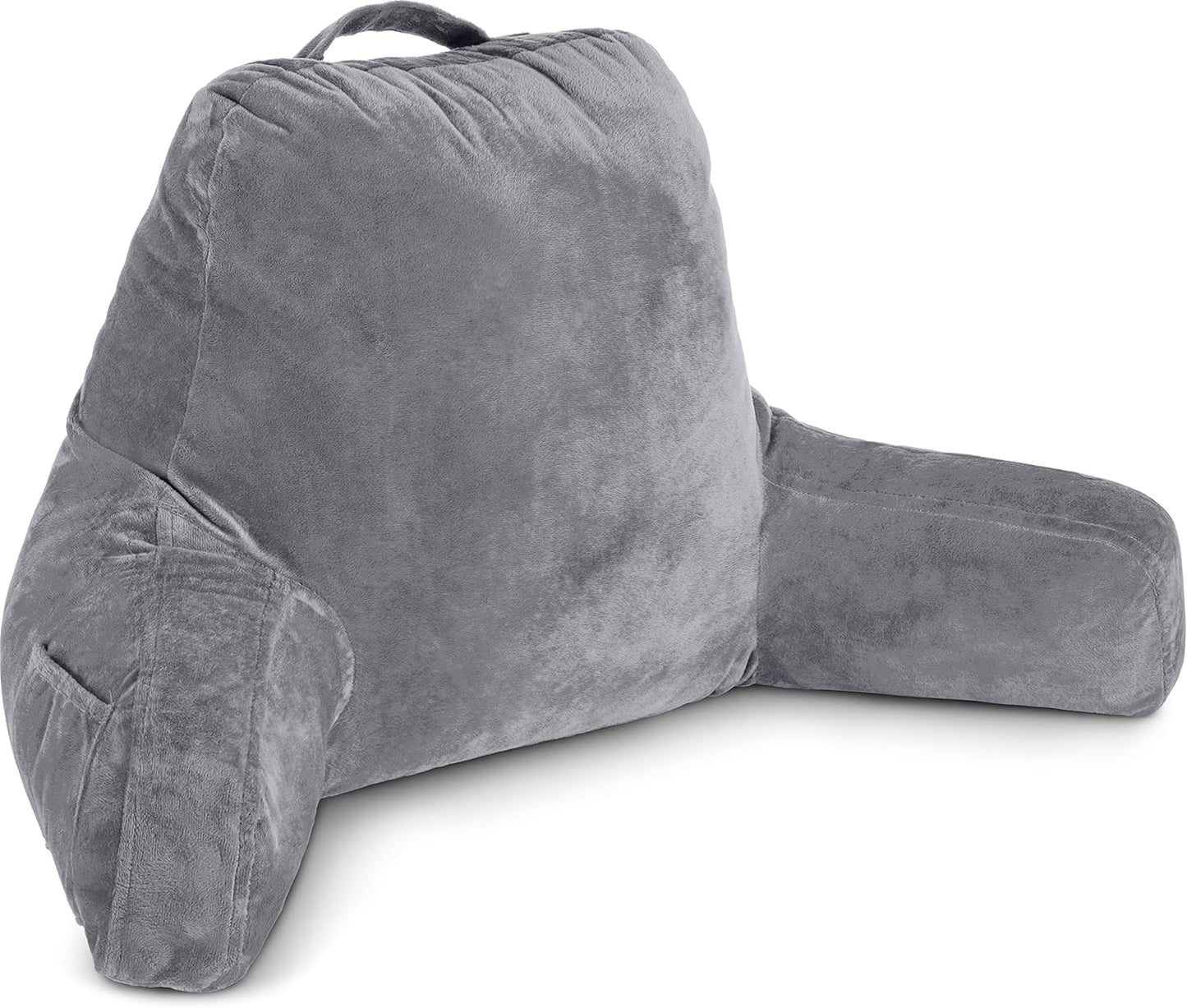 Husband Pillow Black, Original Reading Pillow in Bed Rest Chair, Shredded Memory Foam Large Lounge Cushion Adult Backrest with Arms, Comfy Back Support for Sit Sitting Up, Washable/Removable Cover