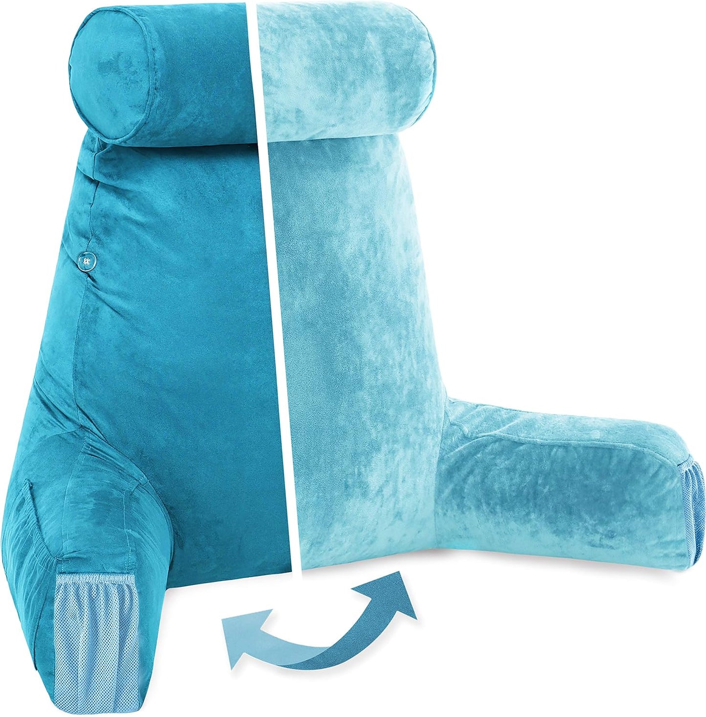 Husband Pillow Black, Original Reading Pillow in Bed Rest Chair, Shredded Memory Foam Large Lounge Cushion Adult Backrest with Arms, Comfy Back Support for Sit Sitting Up, Washable/Removable Cover
