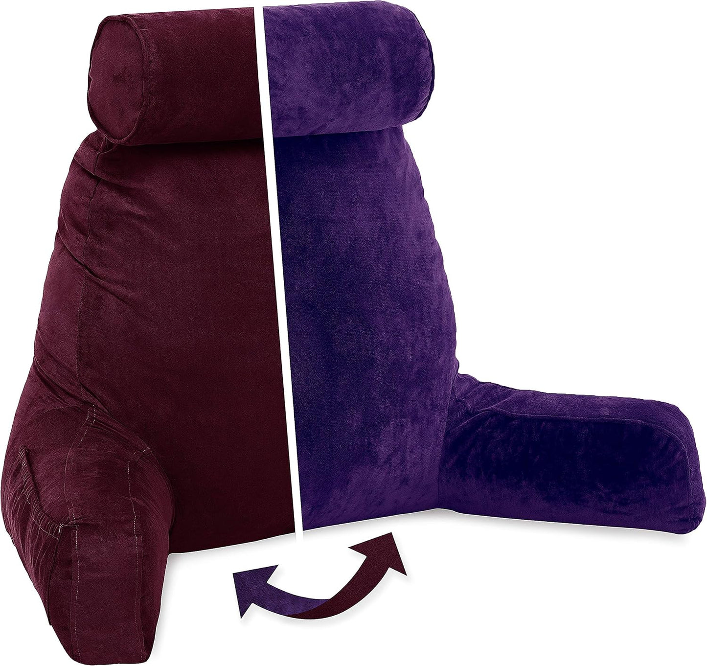Husband Pillow Black, Original Reading Pillow in Bed Rest Chair, Shredded Memory Foam Large Lounge Cushion Adult Backrest with Arms, Comfy Back Support for Sit Sitting Up, Washable/Removable Cover