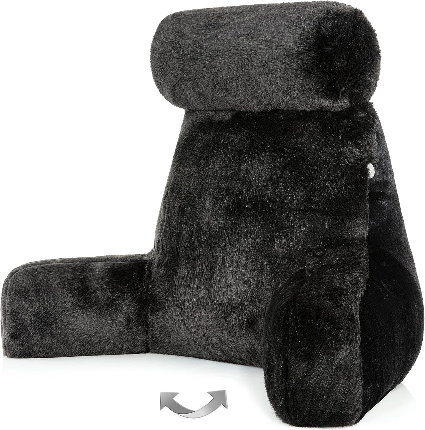 Husband Pillow Black, Original Reading Pillow in Bed Rest Chair, Shredded Memory Foam Large Lounge Cushion Adult Backrest with Arms, Comfy Back Support for Sit Sitting Up, Washable/Removable Cover
