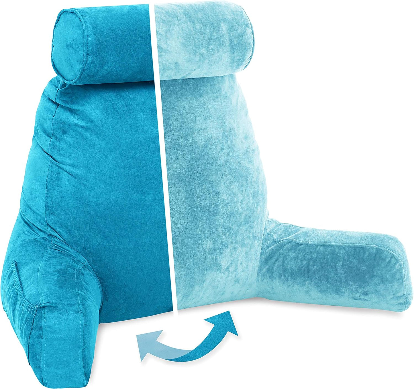Husband Pillow Black, Original Reading Pillow in Bed Rest Chair, Shredded Memory Foam Large Lounge Cushion Adult Backrest with Arms, Comfy Back Support for Sit Sitting Up, Washable/Removable Cover