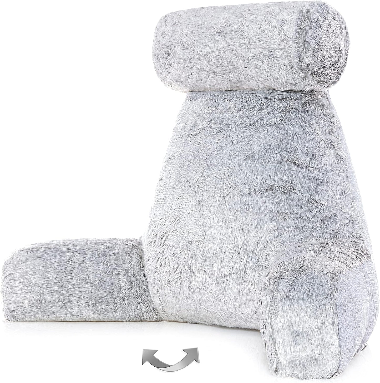 Husband Pillow Black, Original Reading Pillow in Bed Rest Chair, Shredded Memory Foam Large Lounge Cushion Adult Backrest with Arms, Comfy Back Support for Sit Sitting Up, Washable/Removable Cover