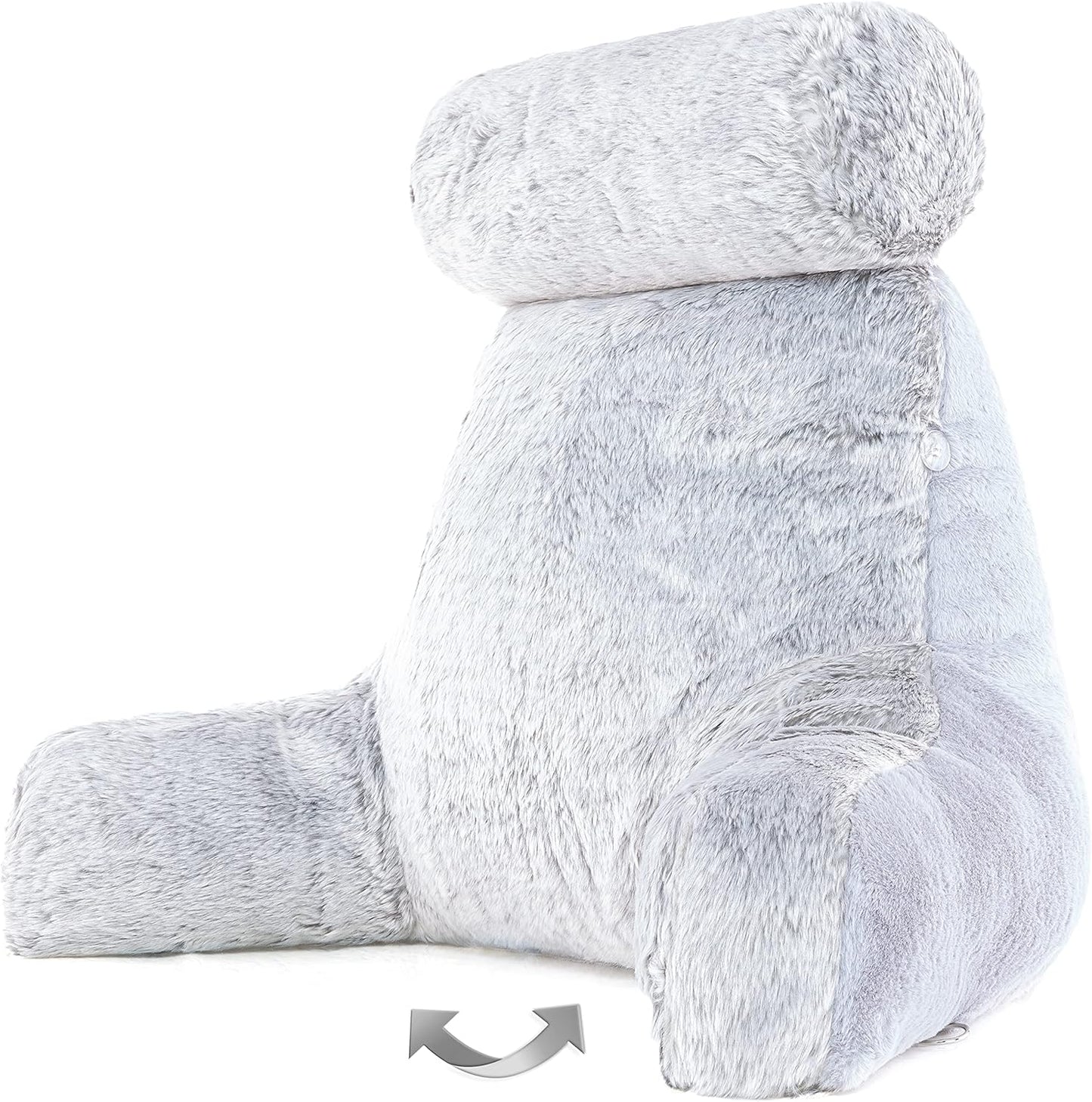 Husband Pillow Black, Original Reading Pillow in Bed Rest Chair, Shredded Memory Foam Large Lounge Cushion Adult Backrest with Arms, Comfy Back Support for Sit Sitting Up, Washable/Removable Cover