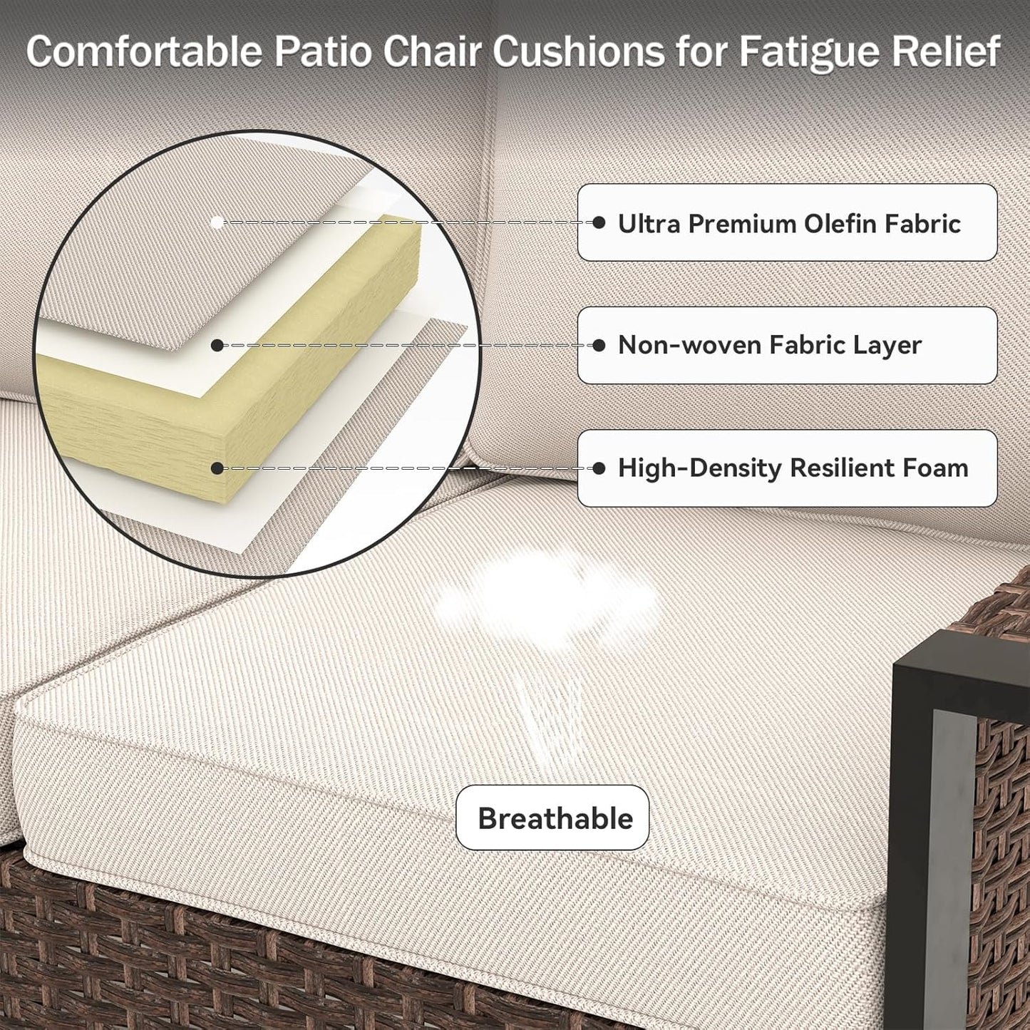 24" x 23" Outdoor Chair Cushions, High-Density Foam Deep Seat Patio Cushions Olefin Fabric & Removable Zipper Cover Outdoor Furniture Replacement Cushions Set of 5 for Chair Sofa Couch - Beige