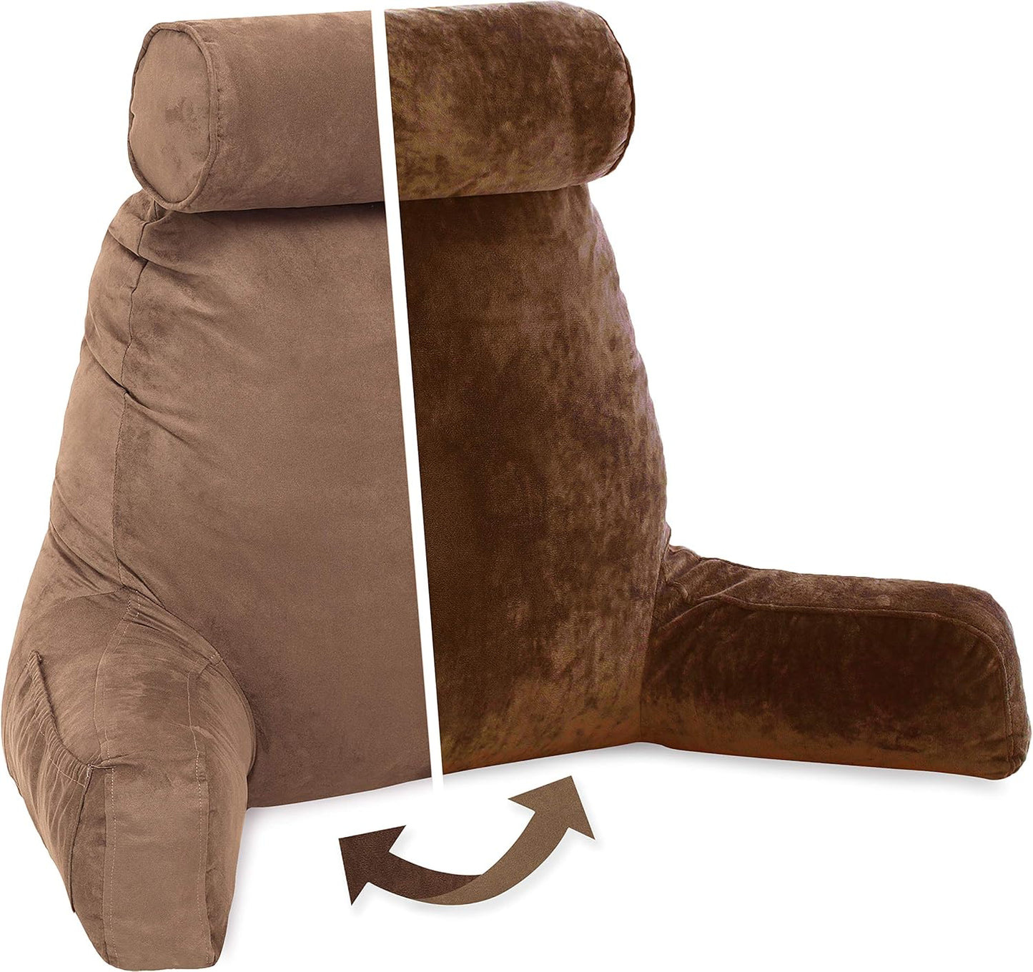 Husband Pillow Black, Original Reading Pillow in Bed Rest Chair, Shredded Memory Foam Large Lounge Cushion Adult Backrest with Arms, Comfy Back Support for Sit Sitting Up, Washable/Removable Cover