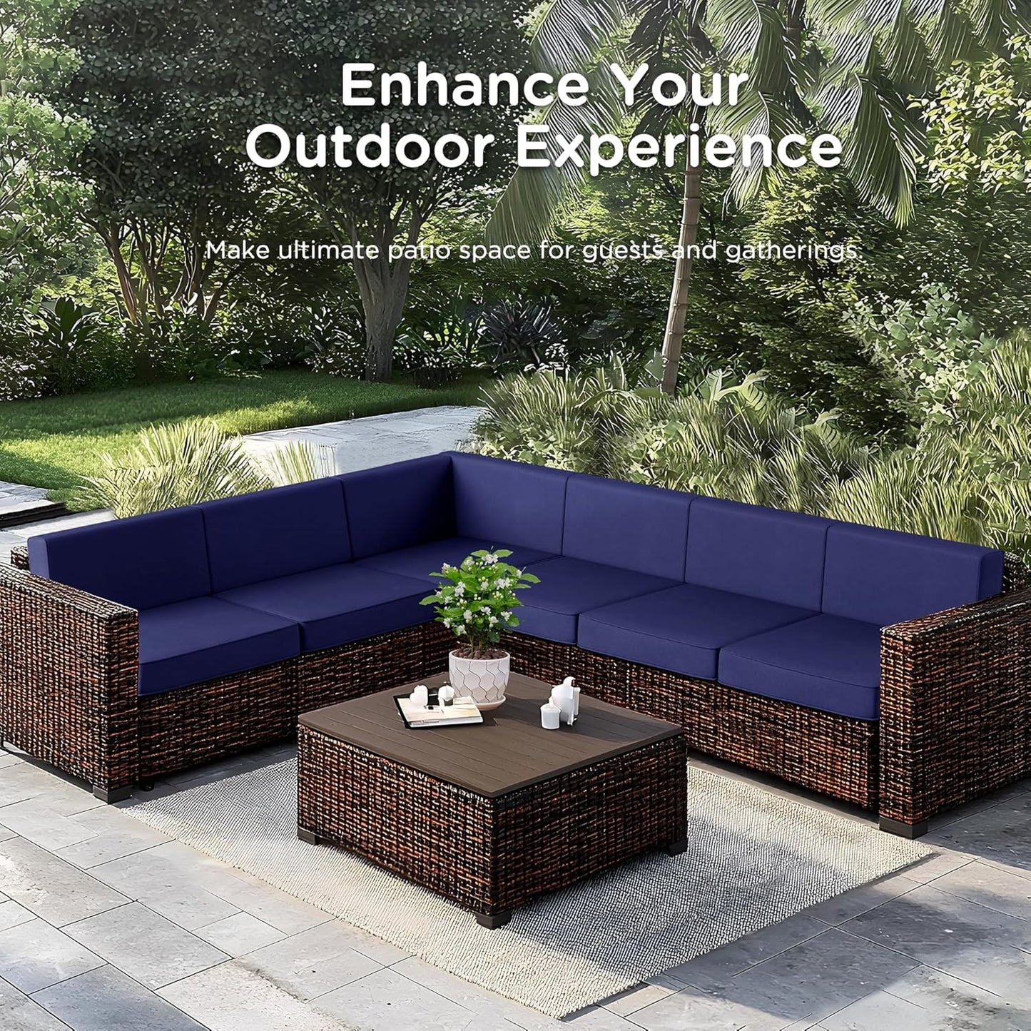 Codi 14-Piece Outdoor Cushions for Patio Furniture, 6 Seat Waterproof Replacement Cushion Set - High-Density Foam, UV Resistant, Fits Wicker & Rattan Sectional Sofas - Navy