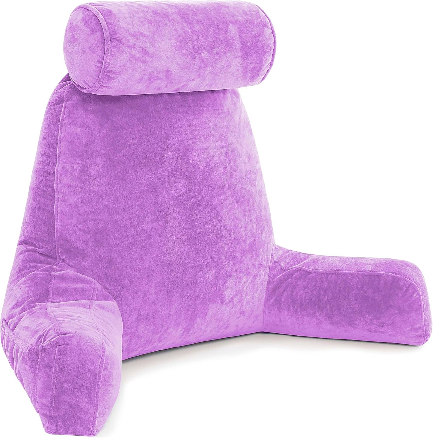 Husband Pillow Black, Original Reading Pillow in Bed Rest Chair, Shredded Memory Foam Large Lounge Cushion Adult Backrest with Arms, Comfy Back Support for Sit Sitting Up, Washable/Removable Cover