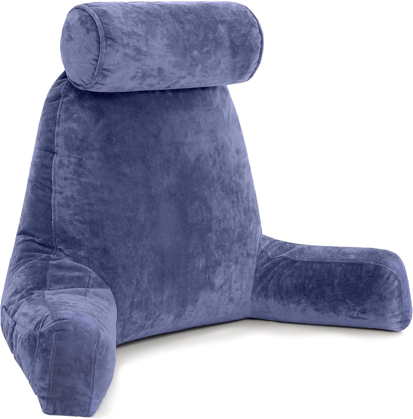 Husband Pillow Black, Original Reading Pillow in Bed Rest Chair, Shredded Memory Foam Large Lounge Cushion Adult Backrest with Arms, Comfy Back Support for Sit Sitting Up, Washable/Removable Cover